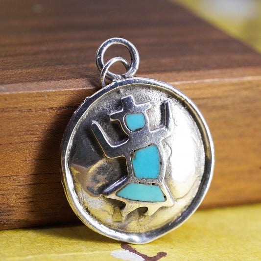 Southwestern Turquoise Cowboy Pendant Sterling Silver Charm Native American 925