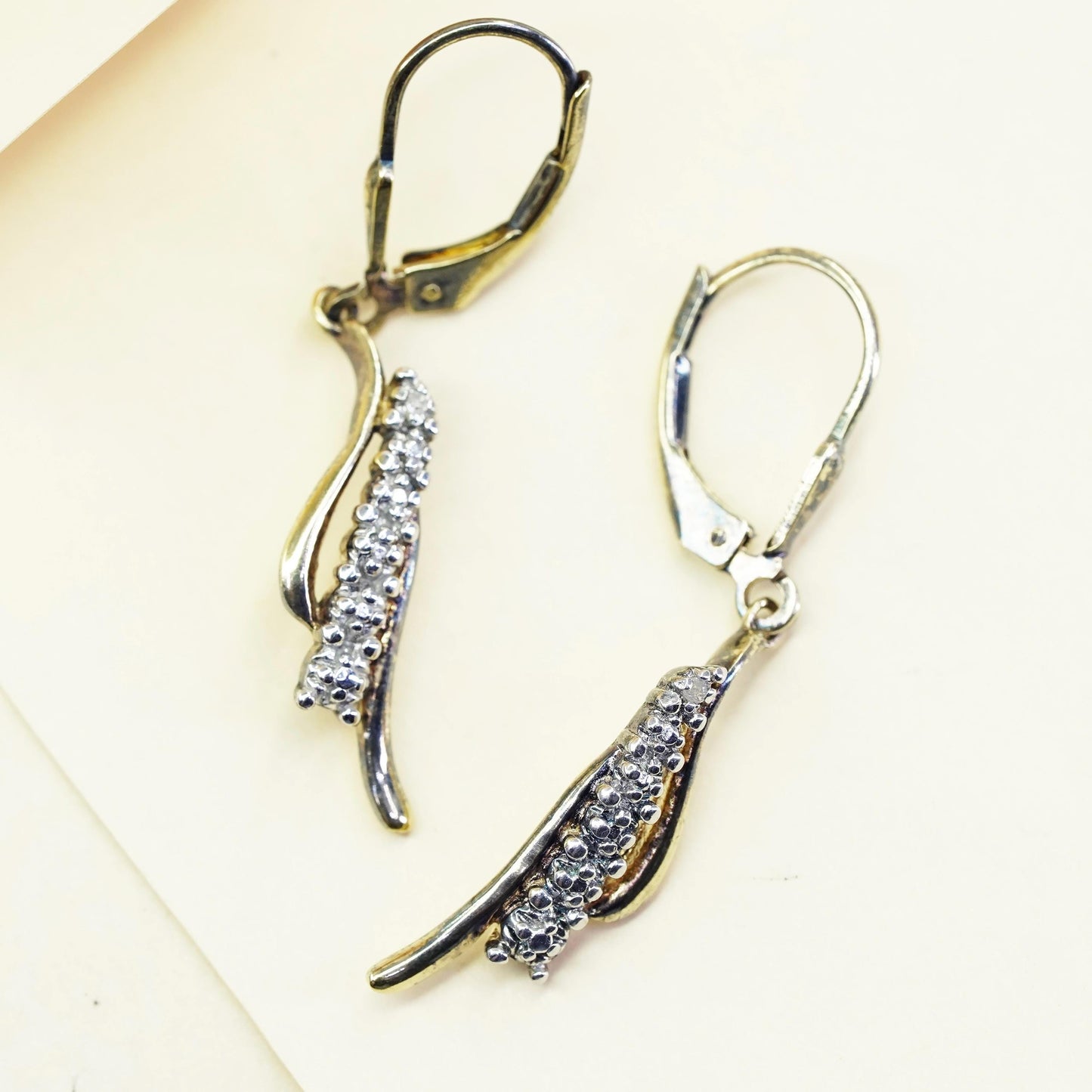 Vintage vermeil gold over sterling 925 silver earrings with diamonds