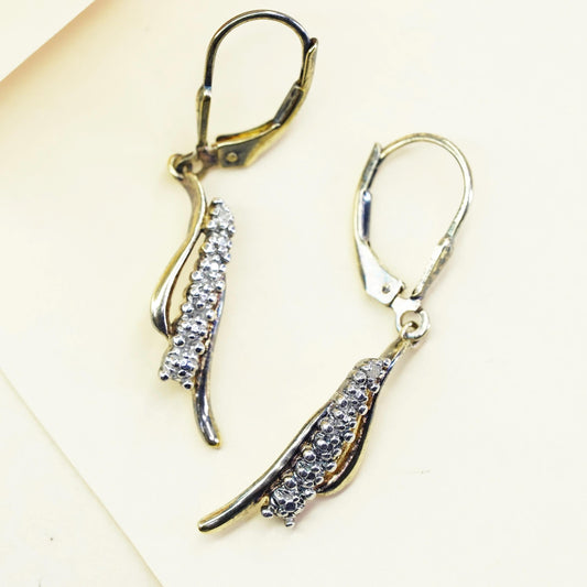 Vintage vermeil gold over sterling 925 silver earrings with diamonds