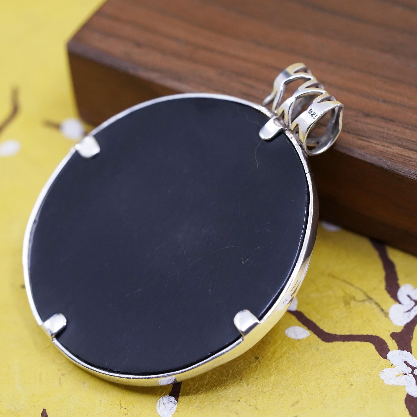 Vintage Sterling silver handmade pendant, 925 frame with red fossil shell