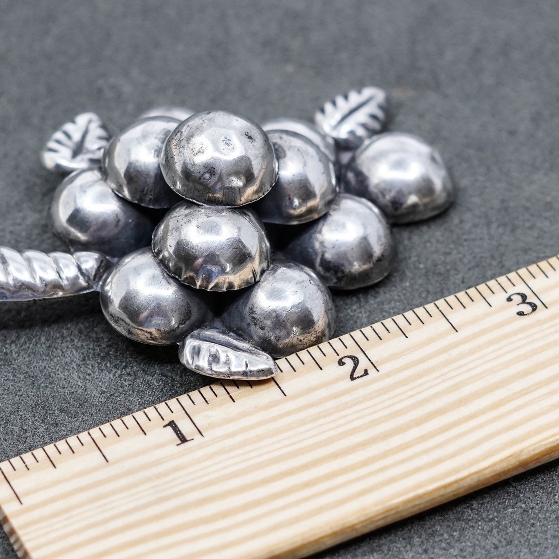 Vintage huge handmade puffy sterling 925 silver grapes brooch