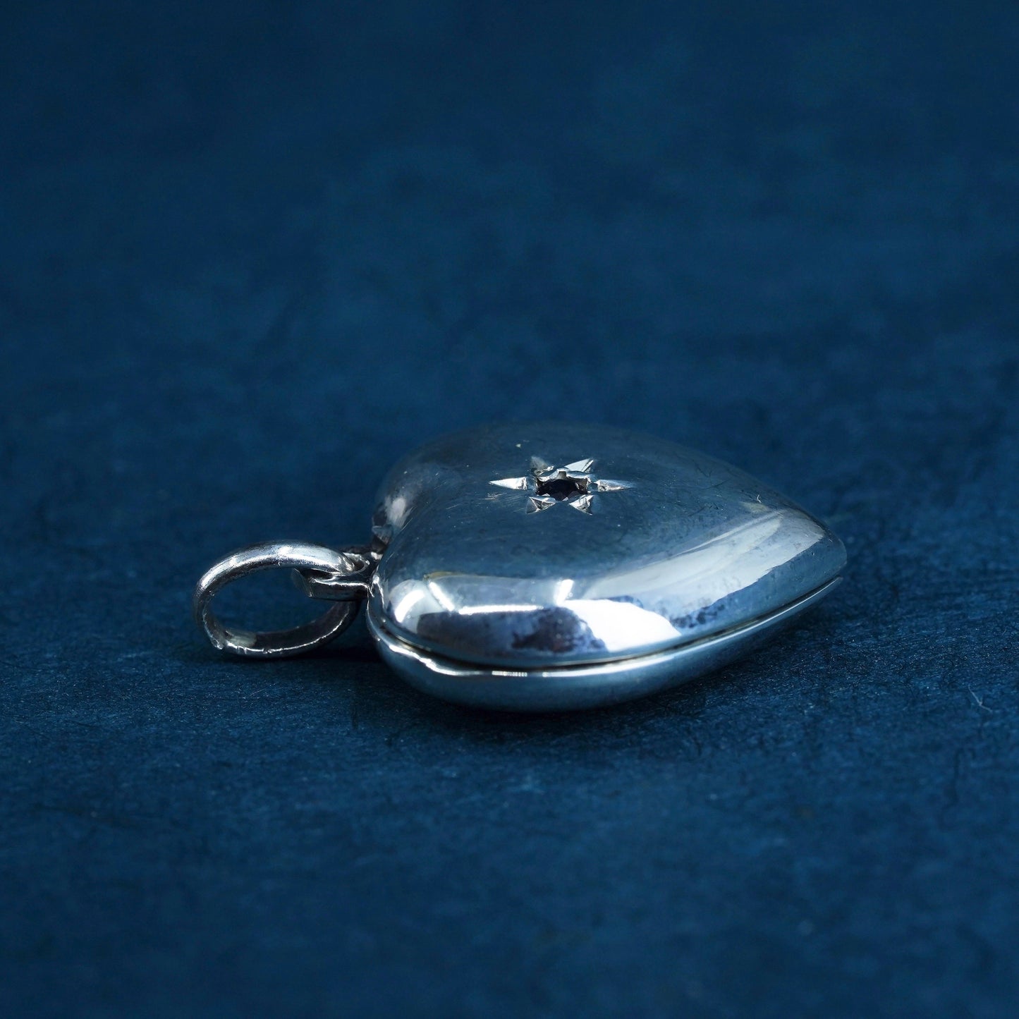 Vintage Sterling silver handmade pendant, 925 photo locket with sapphire center