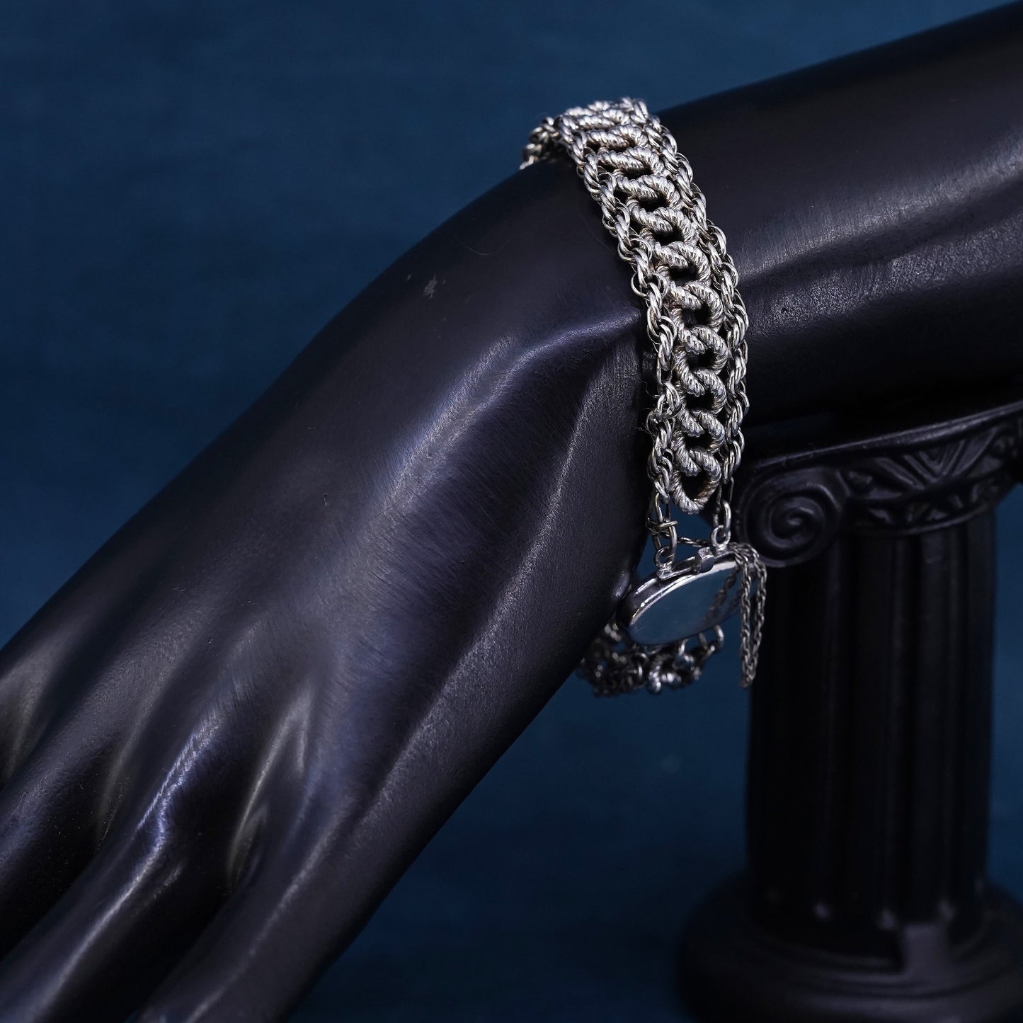 6.75" jewelry, sterling silver handmade multi-strands bracelet, 925 rope chain