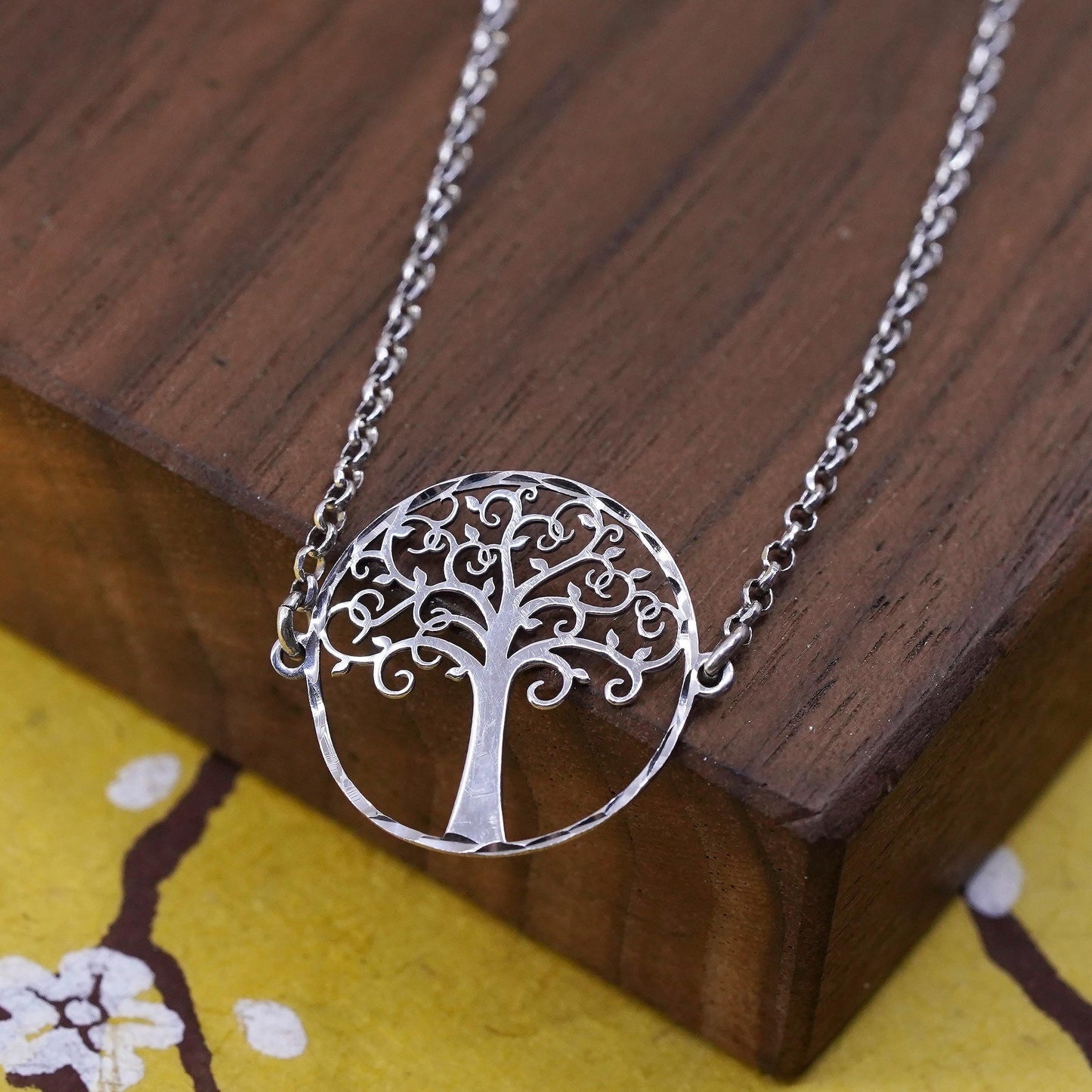 7.5" , Sterling silver bracelet, solid 925 chain filigree family tree charm
