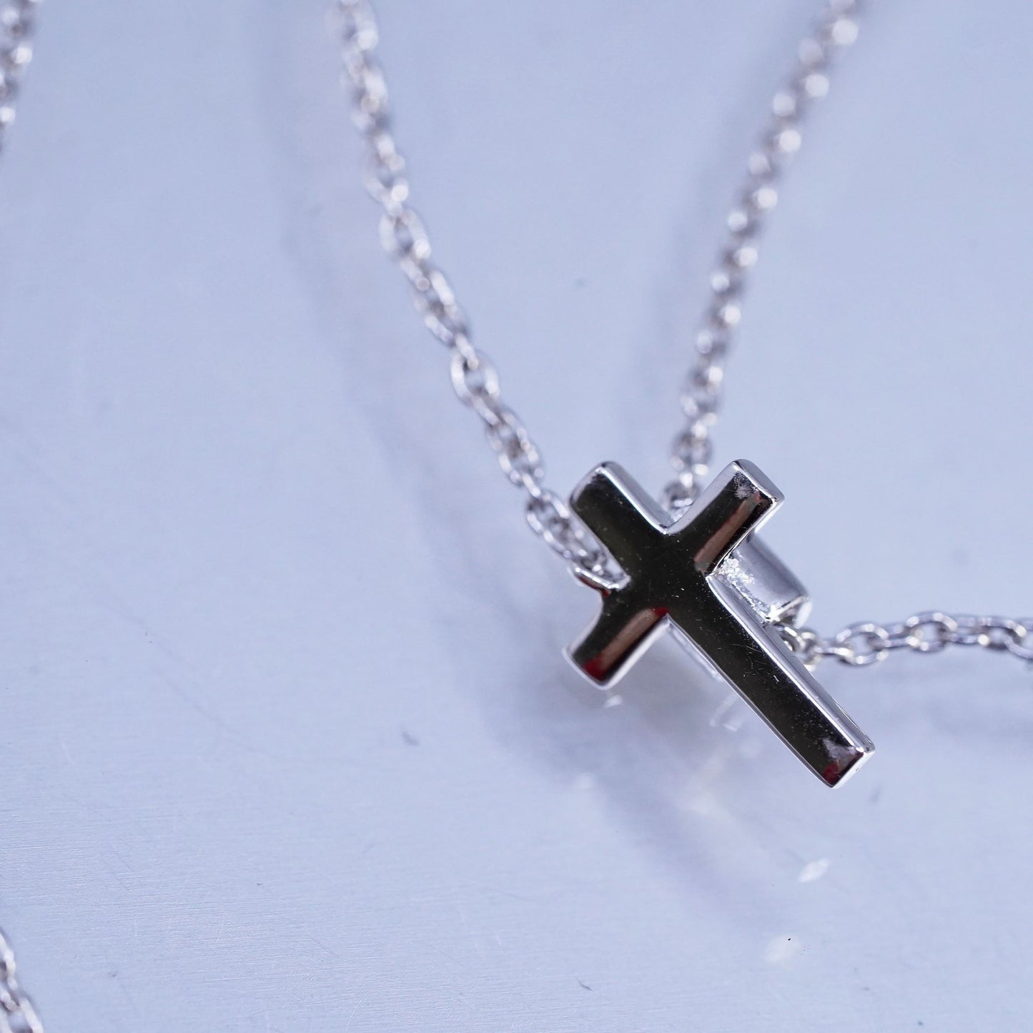 32", vintage Sterling 925 silver handmade extra long circle necklace cross