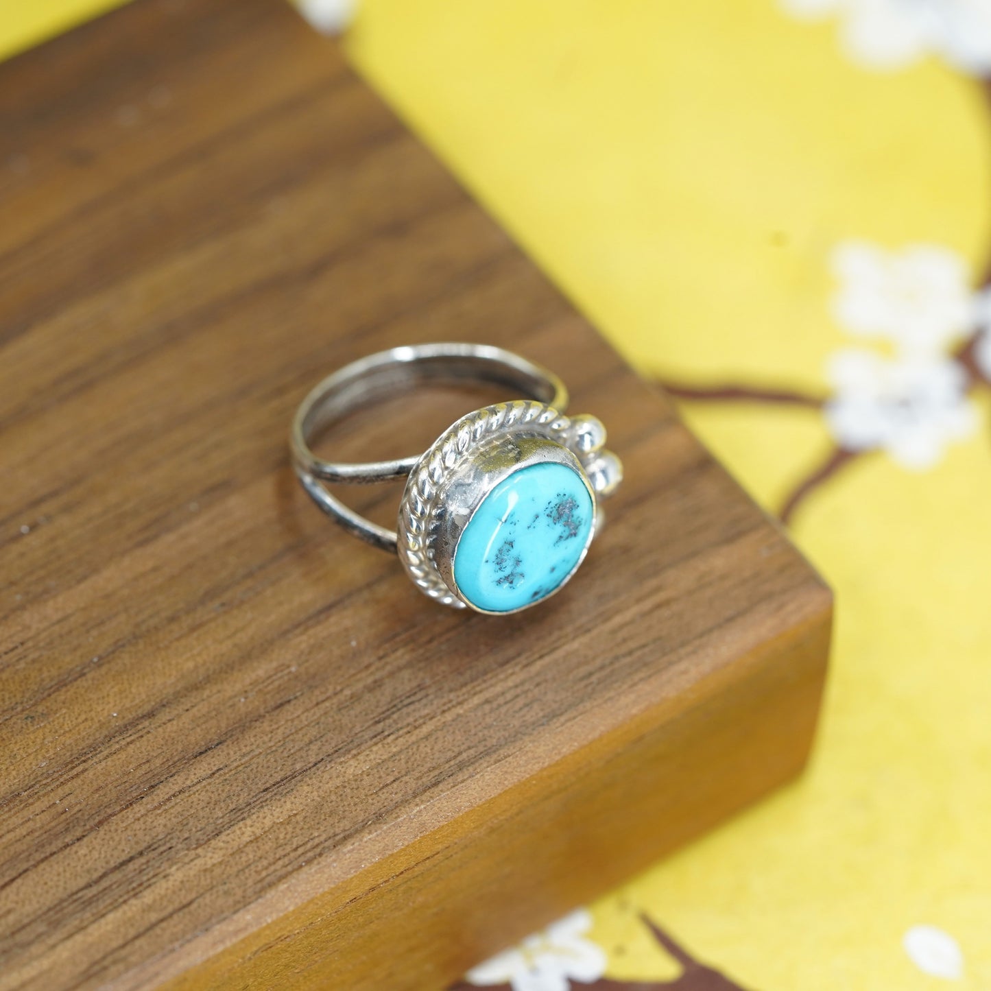 Size 5.25, southwestern Sterling silver 925 handmade ring with turquoise beads