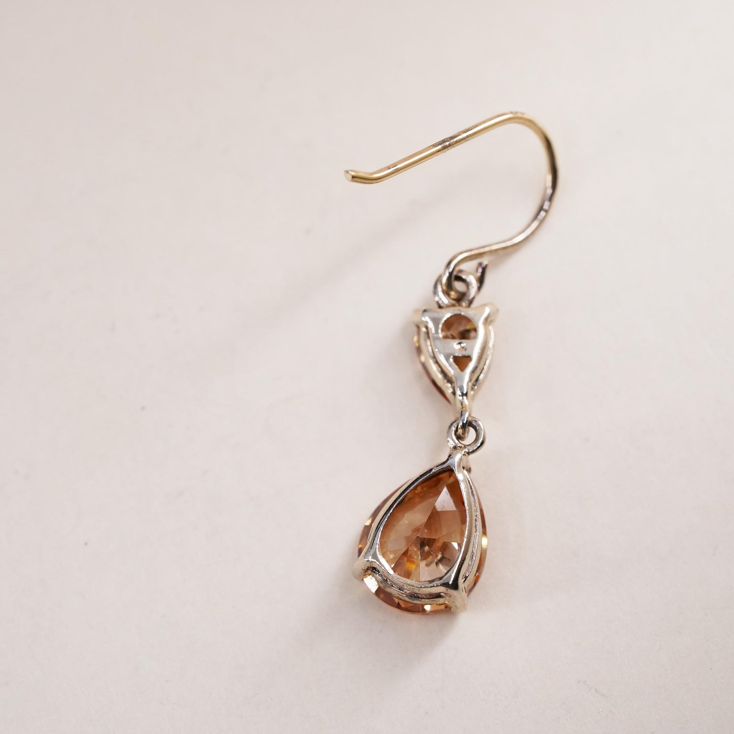 vermeil gold sterling silver 925 single teardrop citrine earring lever back