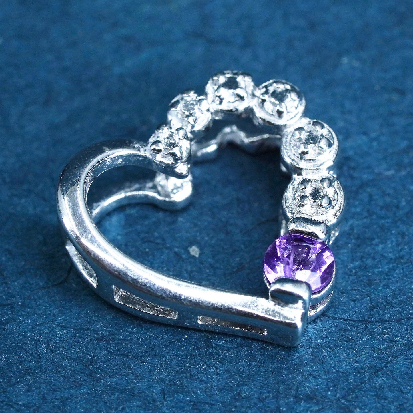 Vintage sterling silver handmade pedant, 925 heart with amethyst and diamond