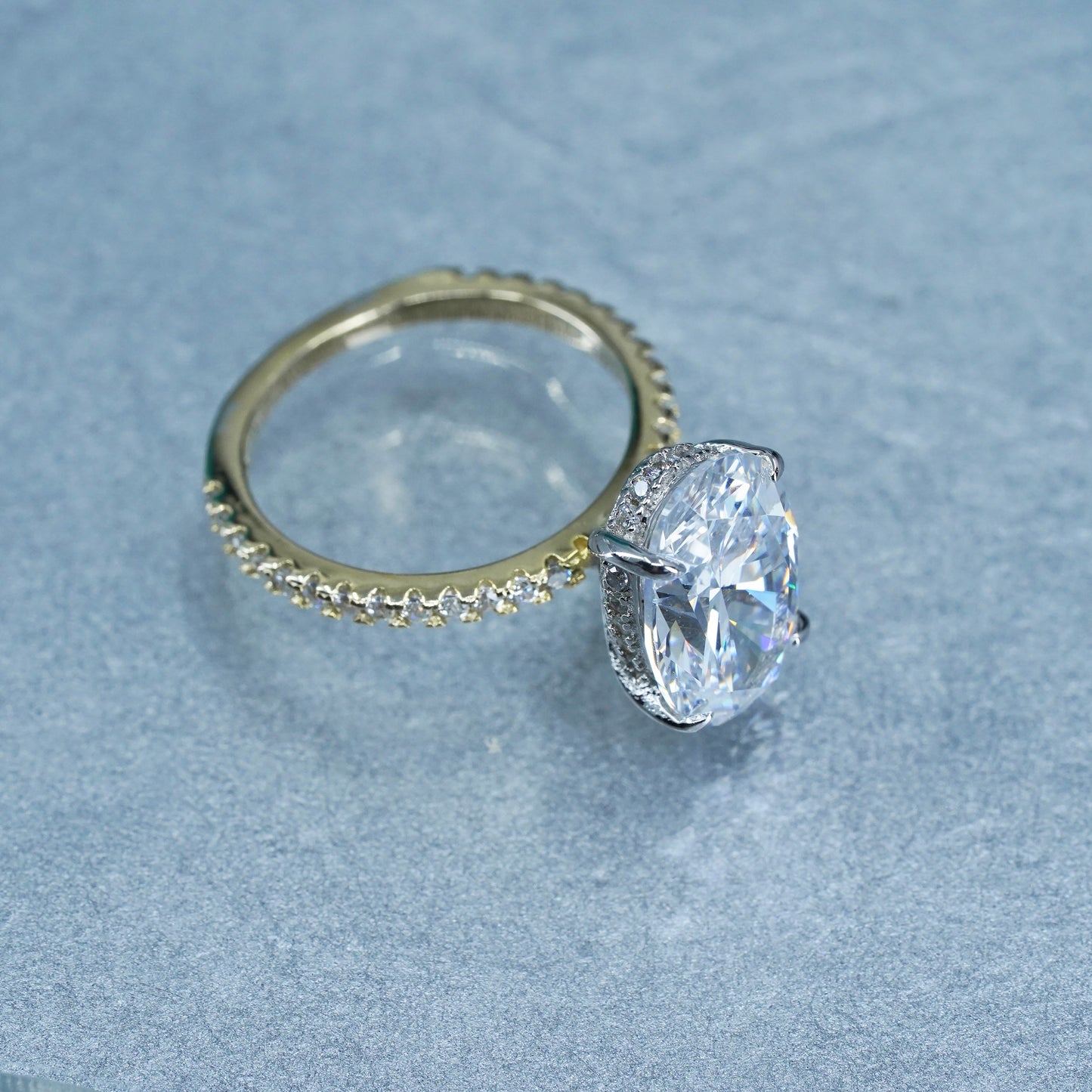 Size 4, vermeil gold over Sterling 925 silver handmade engagement ring oval Cz