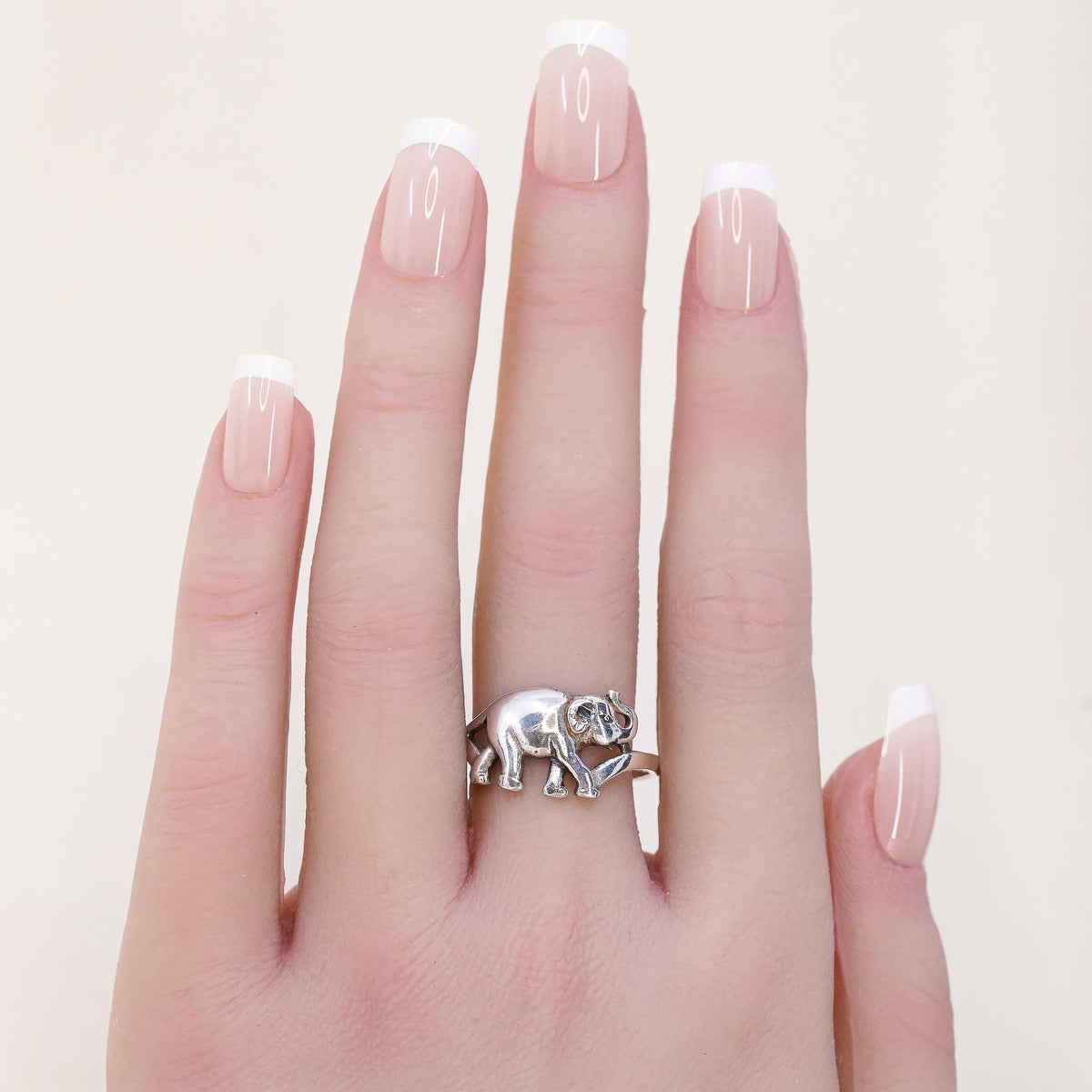 Size 8.25, vintage sterling silver handmade ring. 925 elephant band
