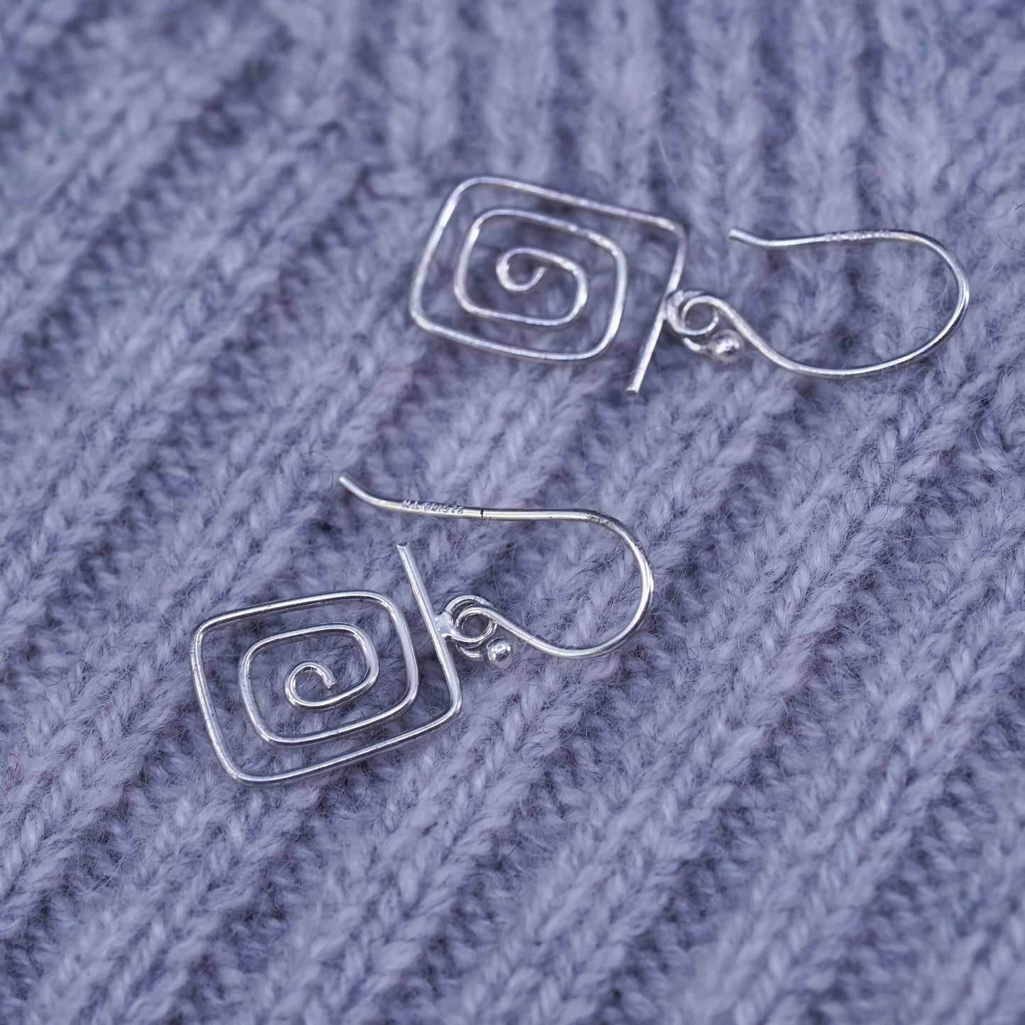 Vintage sterling silver handmade earrings, 925 silver sprial drops