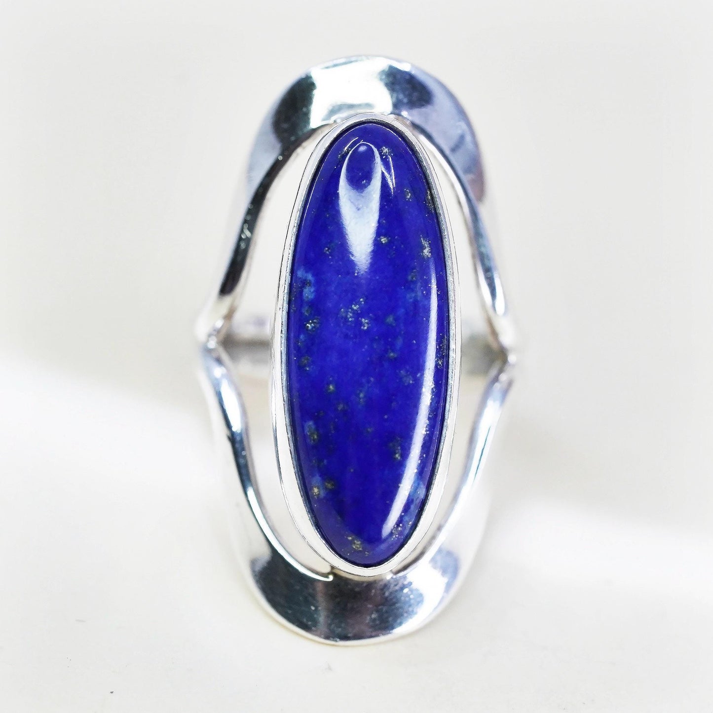 Size 6, VINTAGE 925 Sterling Silver Ring DDD Dominique Dinouart Blue Lapis