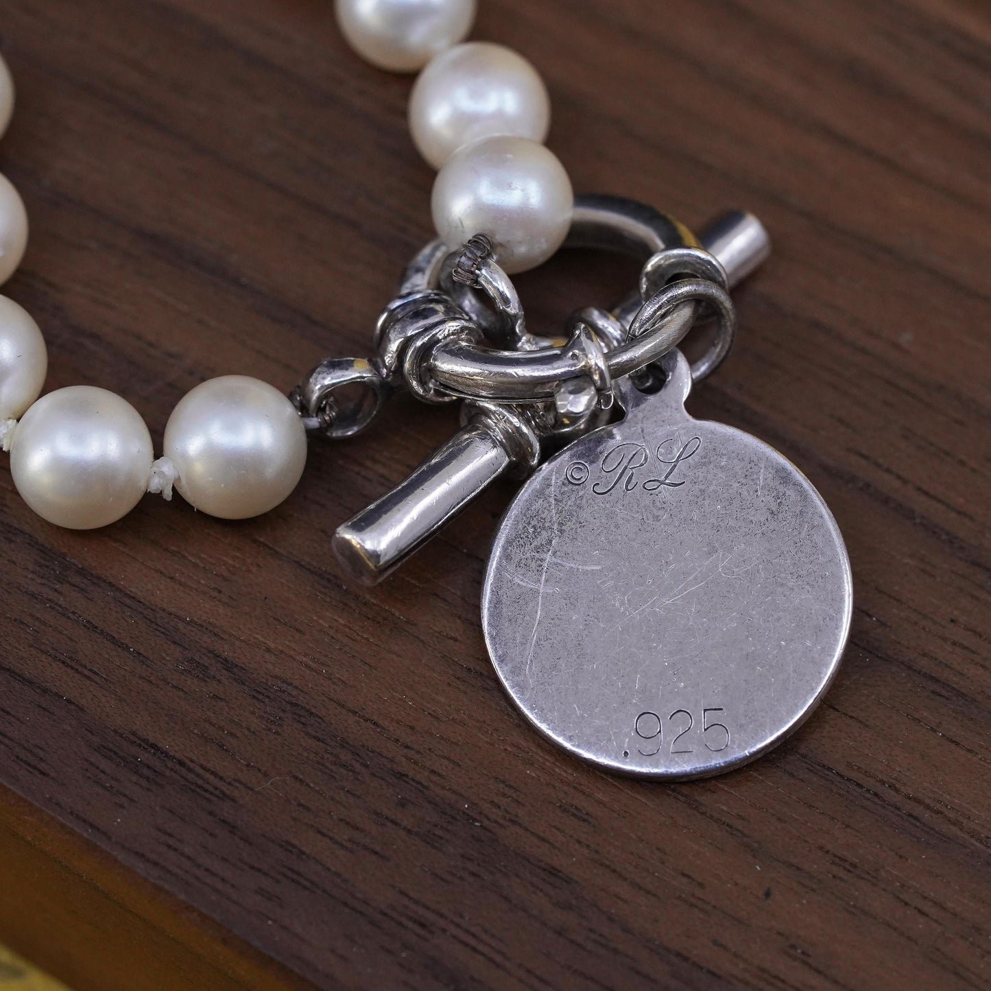 16", VTG Sterling silver necklace, 925 tag pendant 7mm freshwater pearl beads