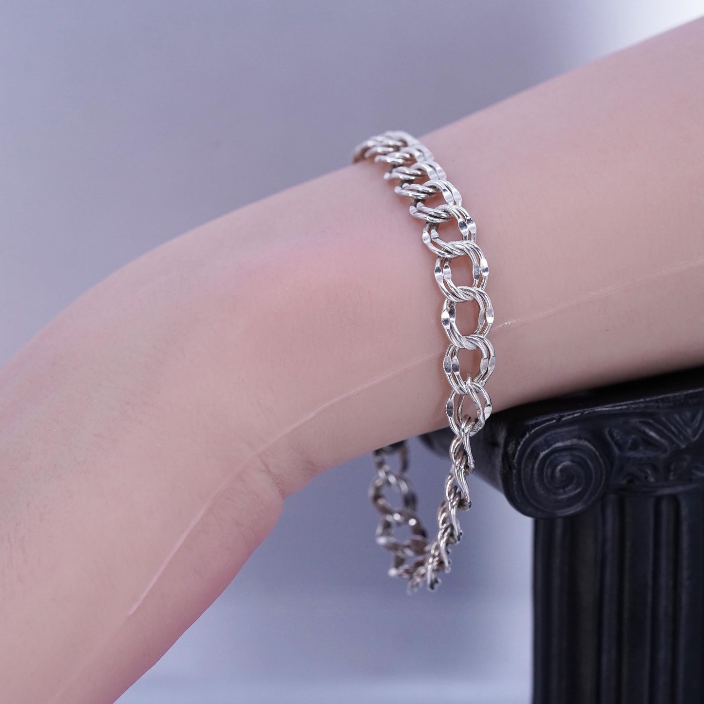 7”, Vintage Italy Sterling 925 silver handmade bracelet, double curb link chain