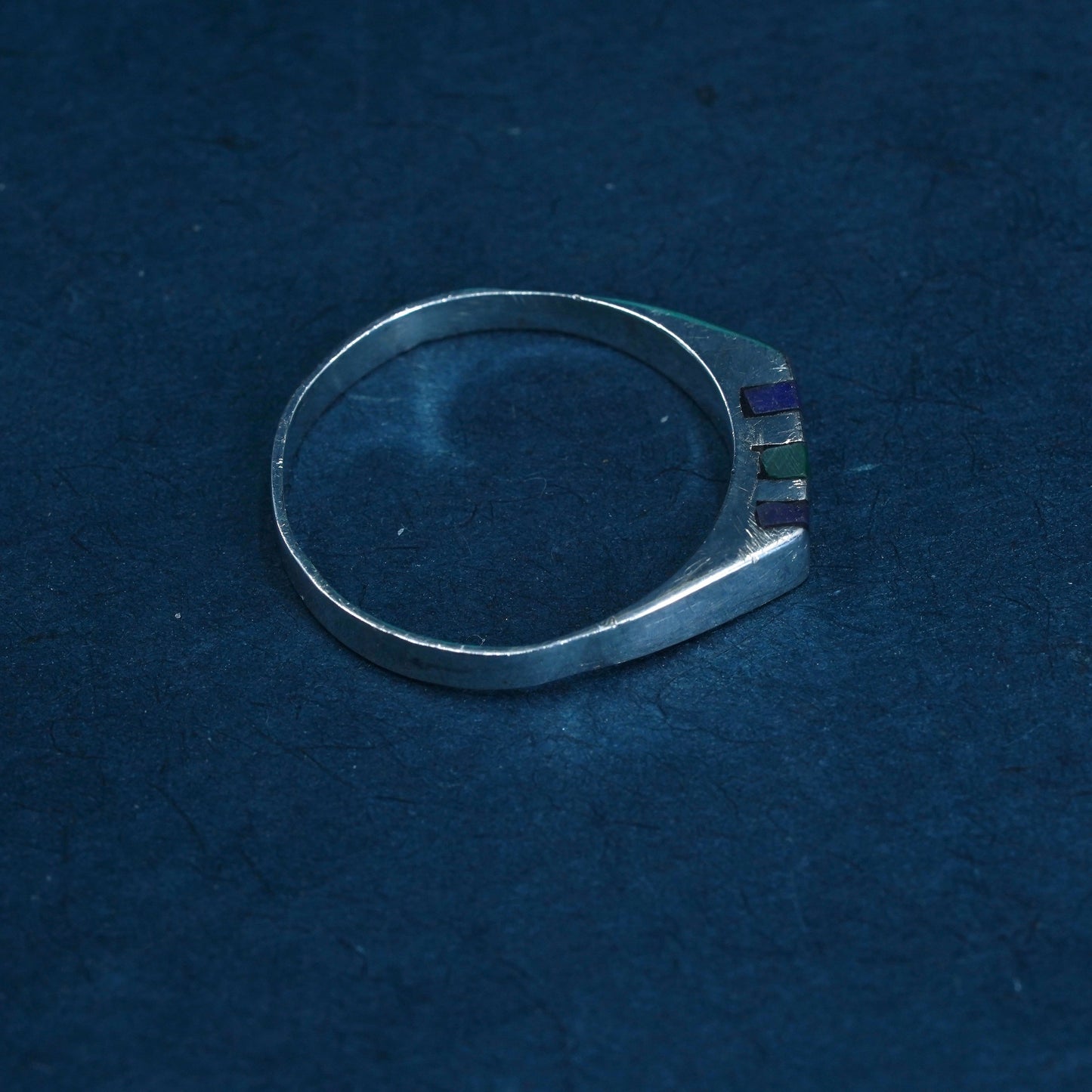 Size 8.5, Mexico sterling 950 silver handmade ring with lapis lazuli malachite