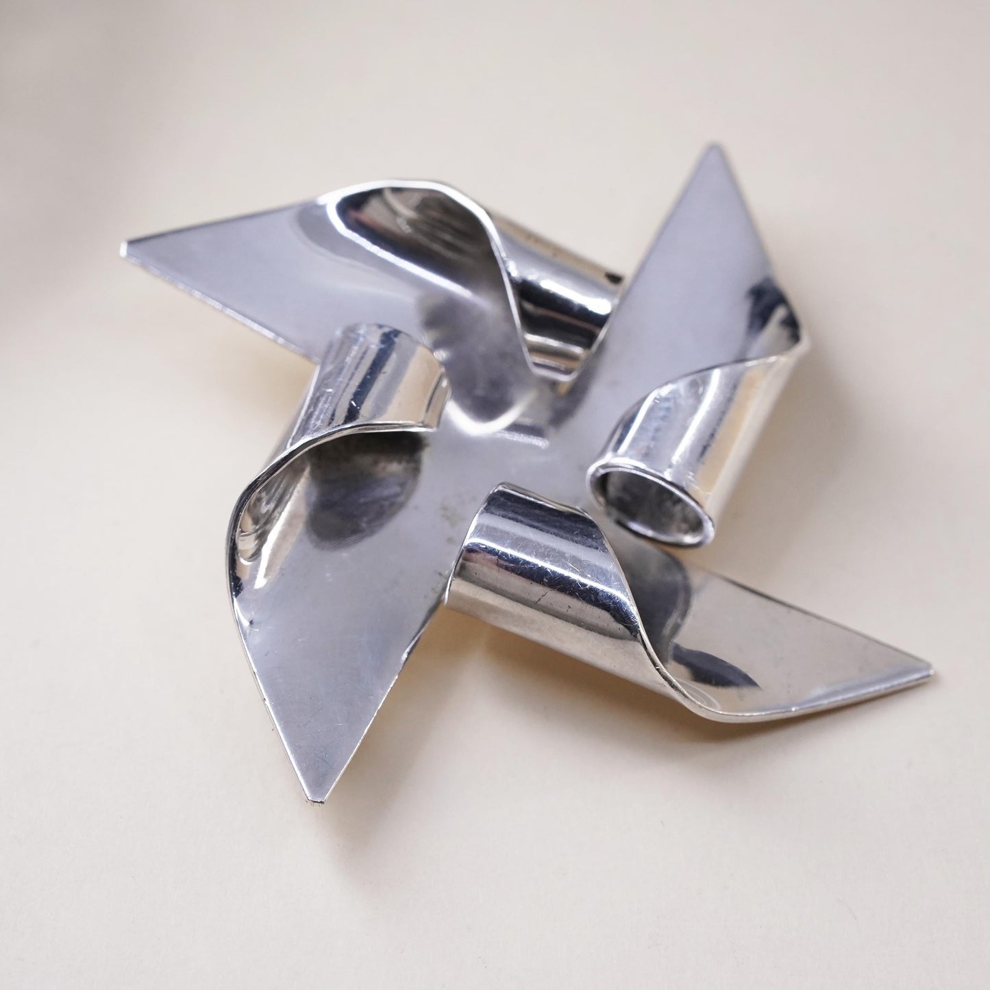 Vintage sterling silver handmade brooch, 925 silver pinwheel, minimalist