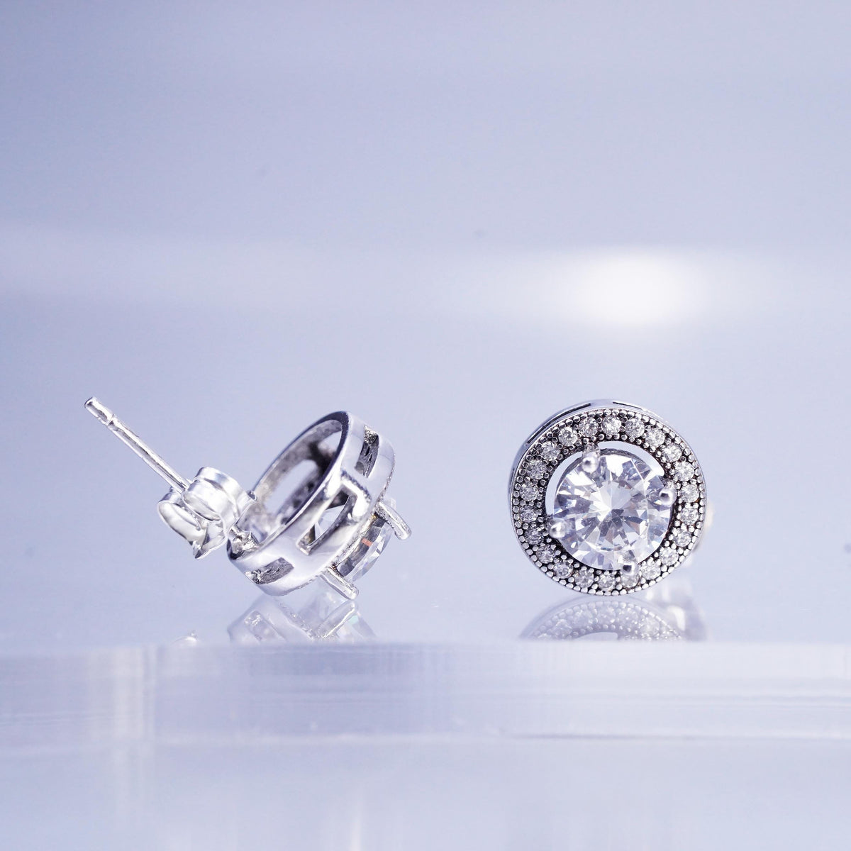 Vintage Sterling 925 silver handmade earrings, circle studs with cluster Cz