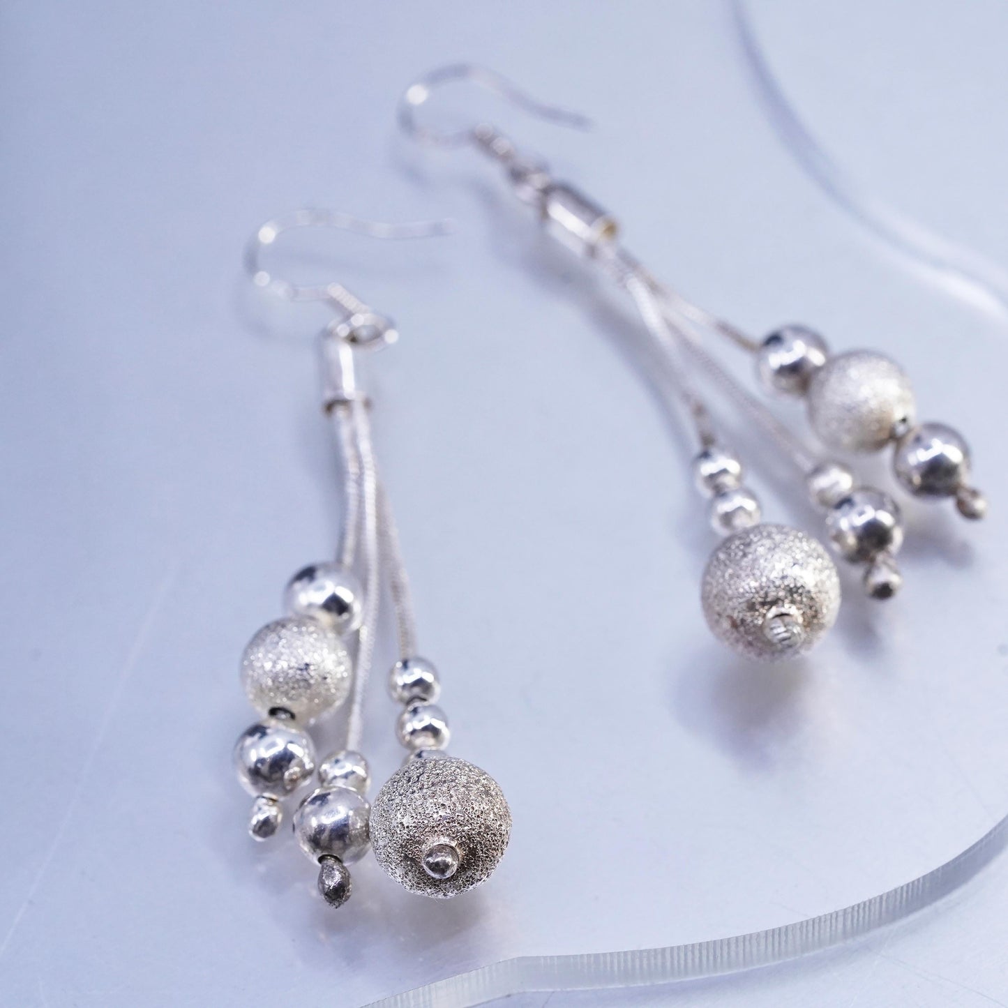 Vintage Sterling 925 silver snake chain fringe beads earrings