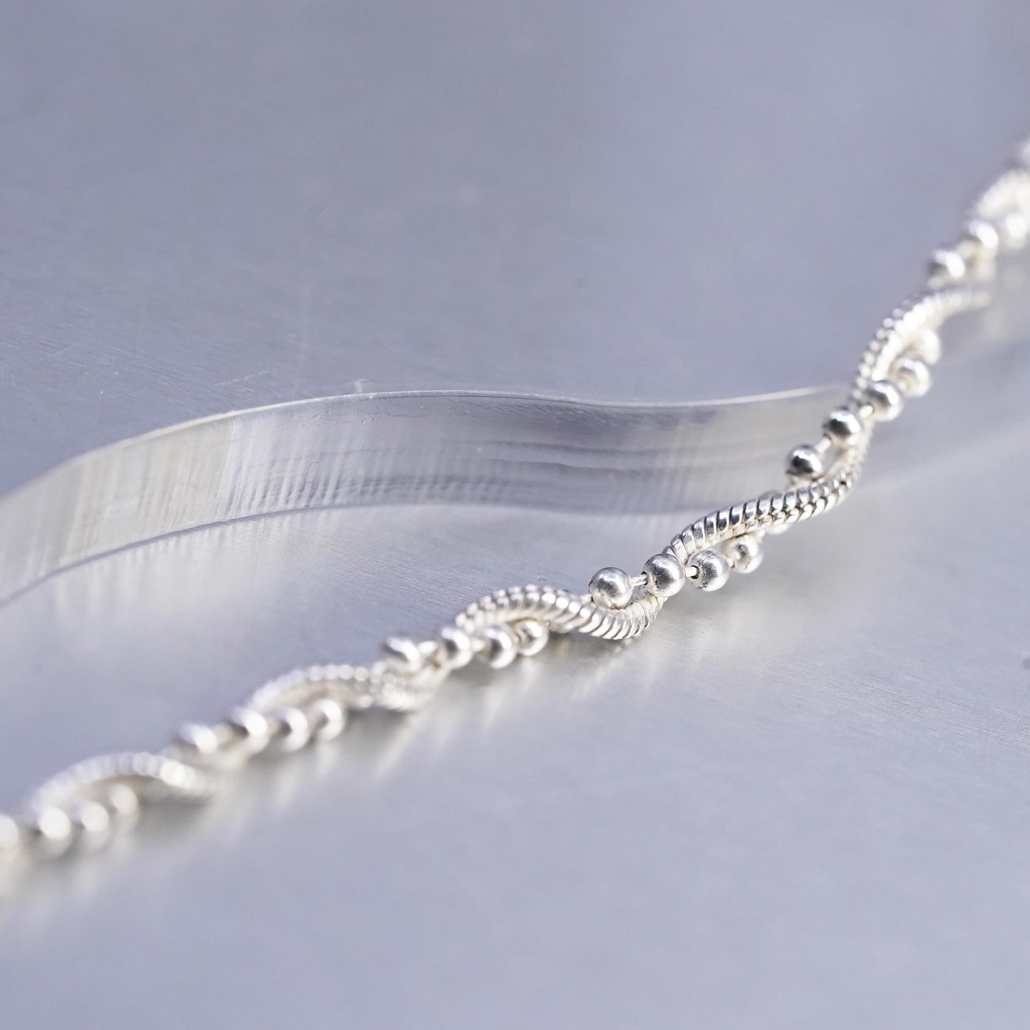 18" 3mm, vintage Italian Sterling silver necklace, 925 snake bead chain twisted