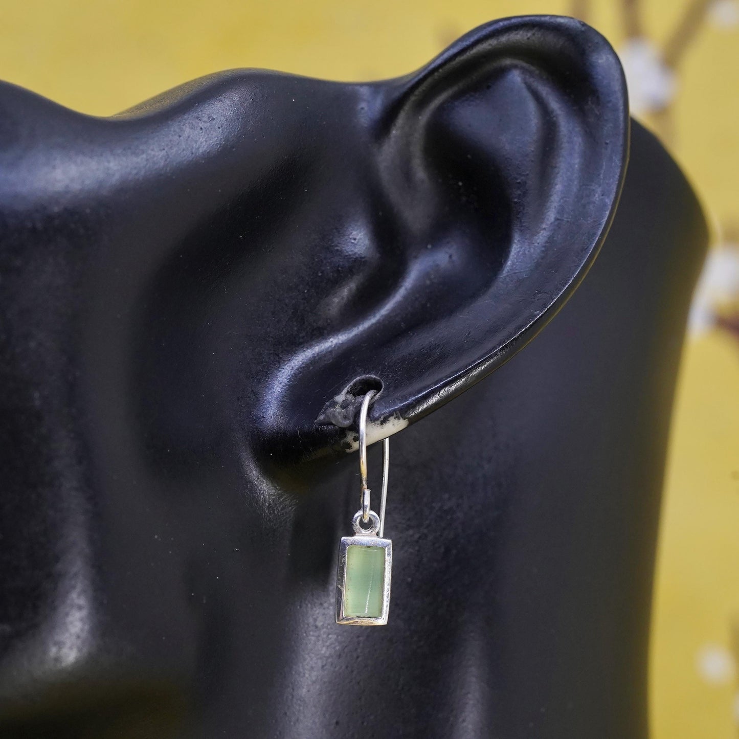 Vintage Sterling 925 silver handmade earrings with green jade