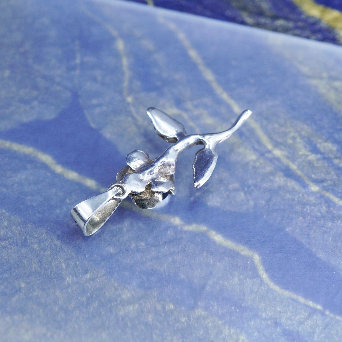 Vintage Sterling silver handmade pendant, 925 rose flower