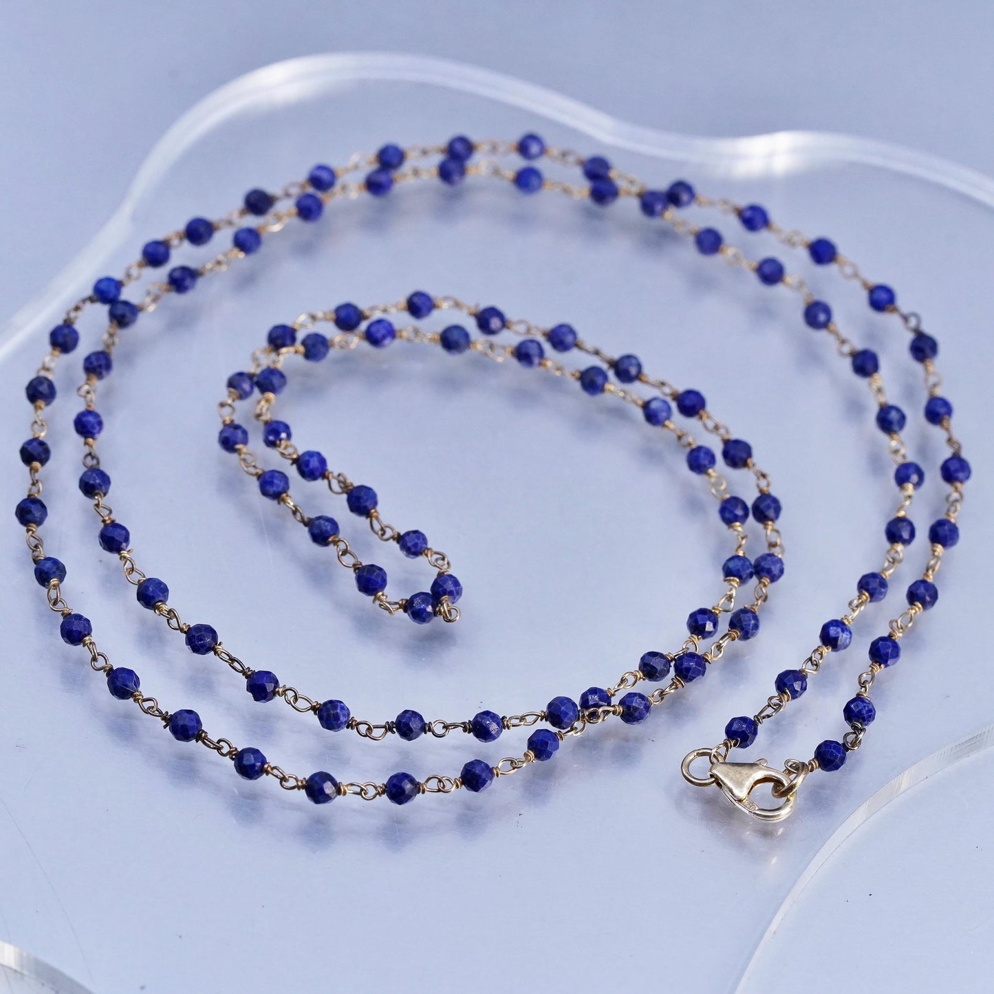 30", MLD gold plated Sterling 925 silver long circle necklace lapis lazuli bead