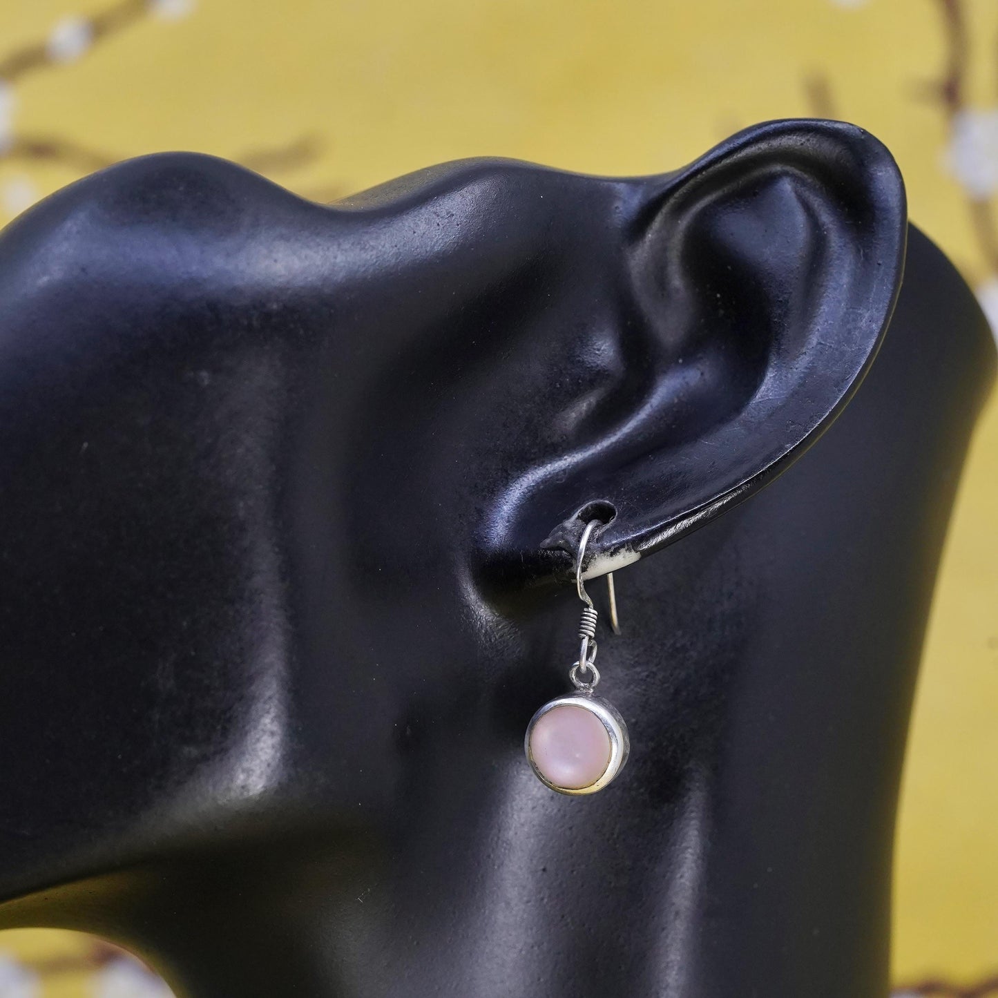 Vintage 925 Sterling silver handmade earrings with mother of pearl inlay