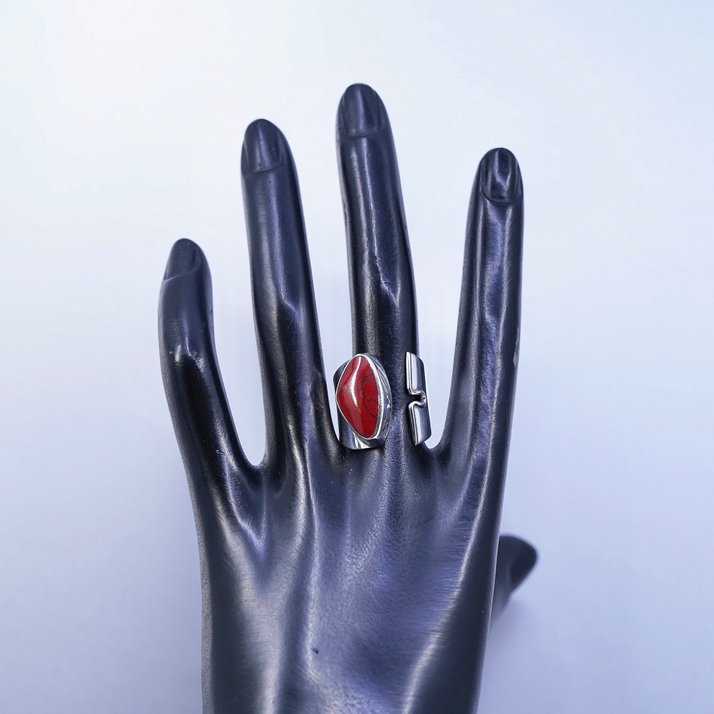 adjustable, vintage southwestern Sterling 925 silver handmade ring red jasper