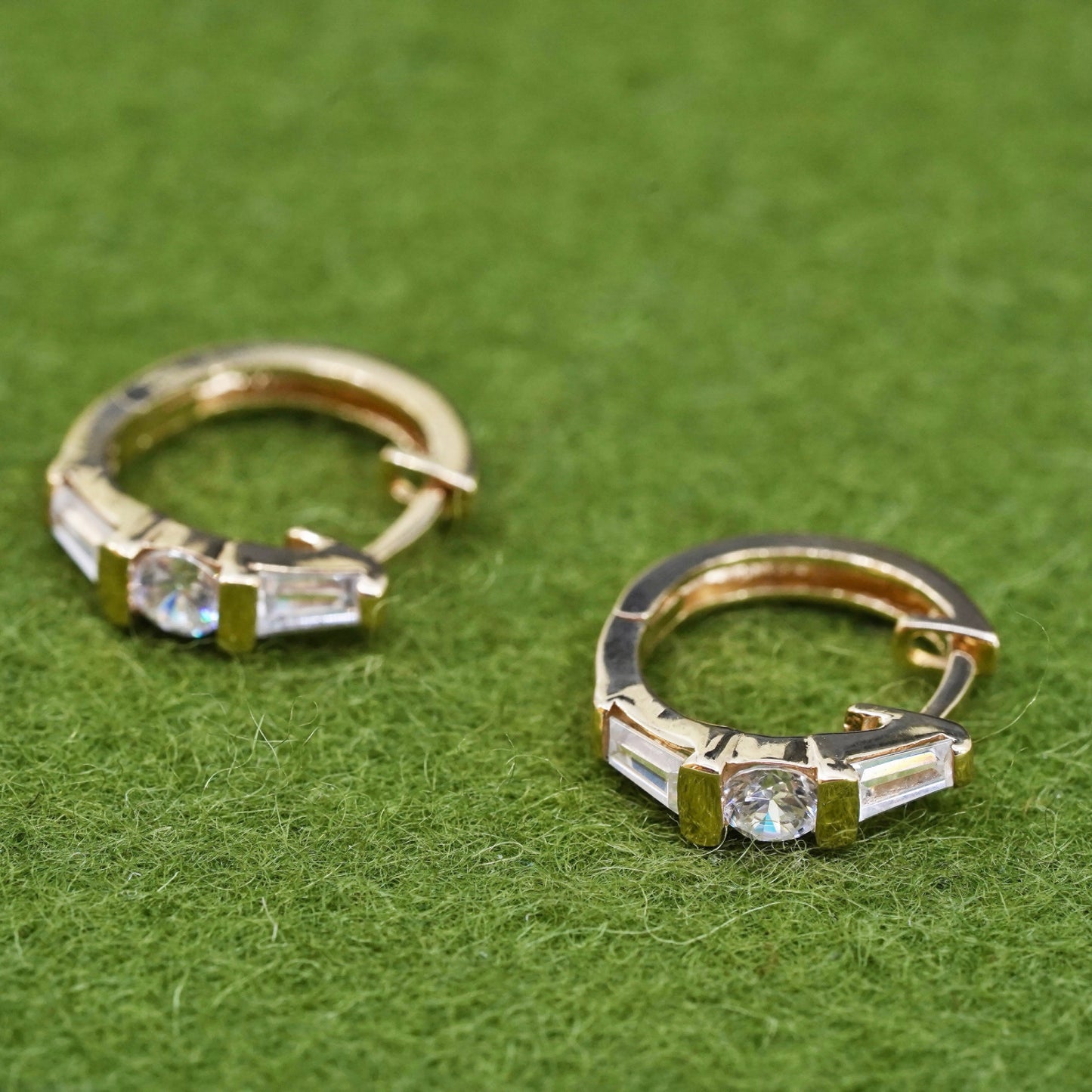 0.5”, Vintage vermeil gold over sterling silver earrings, 925 hoops, huggie cz