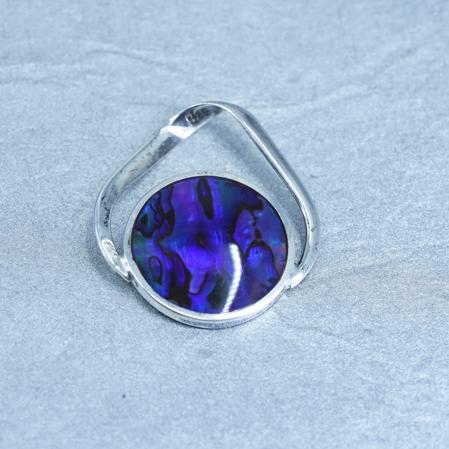 sterling 925 silver resin circle double sided pendant abalone mother of pearl