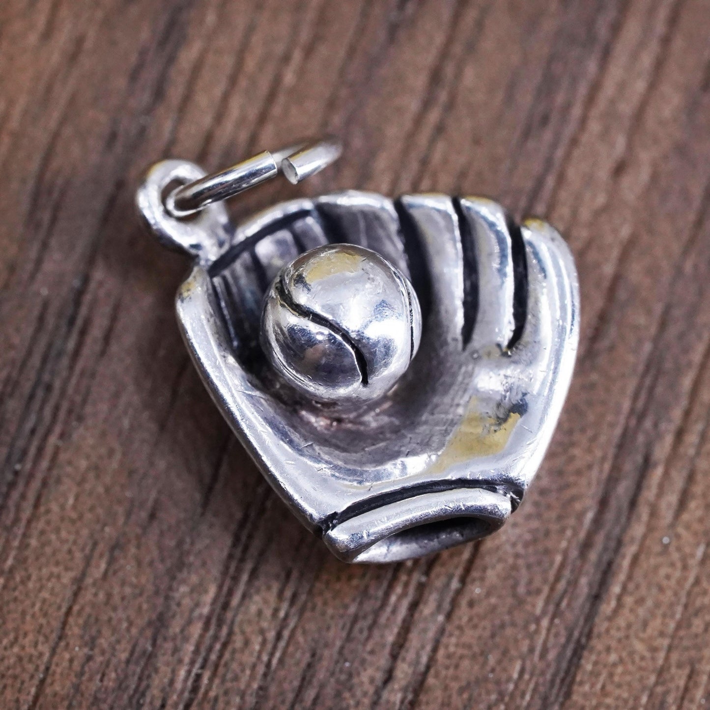 Vintage Sterling silver handmade ball charm, 925 baseball glove pendant