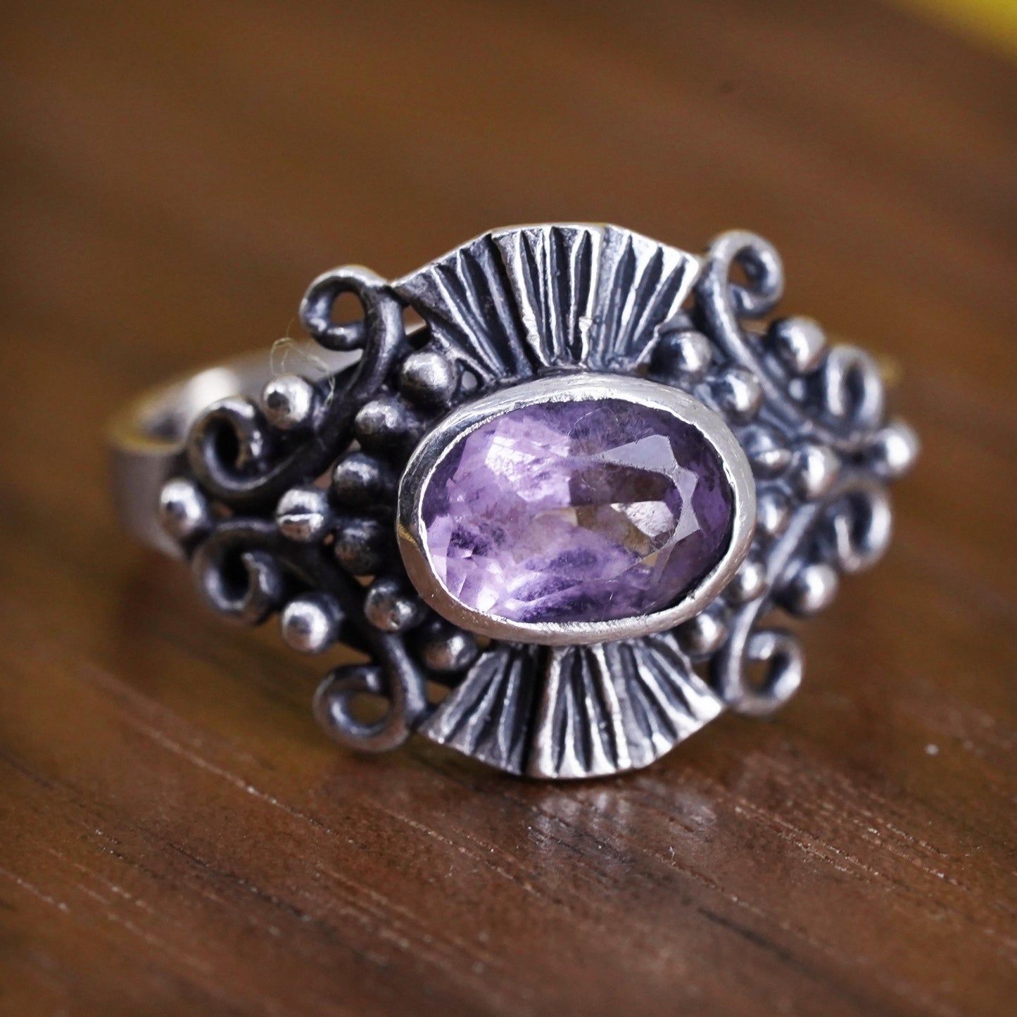 Size 5.5, vintage Sterling silver handmade ring, 925 band with amethyst
