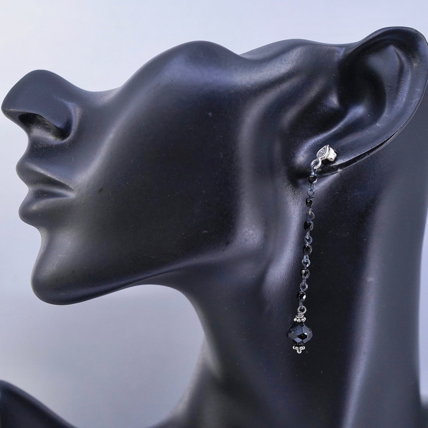 Vintage Sterling 925 silver handmade earrings with black crystal beads