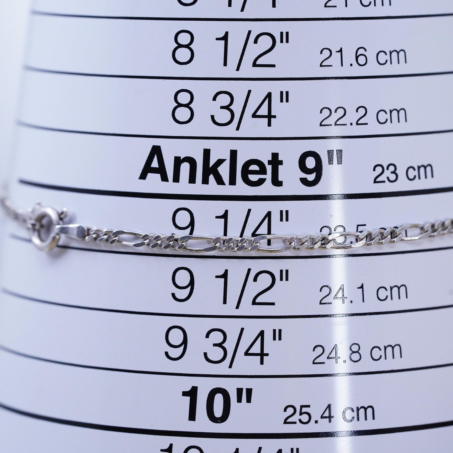 9.5” 3mm, Vintage two tone gold over sterling silver anklet, 925 figaro chain