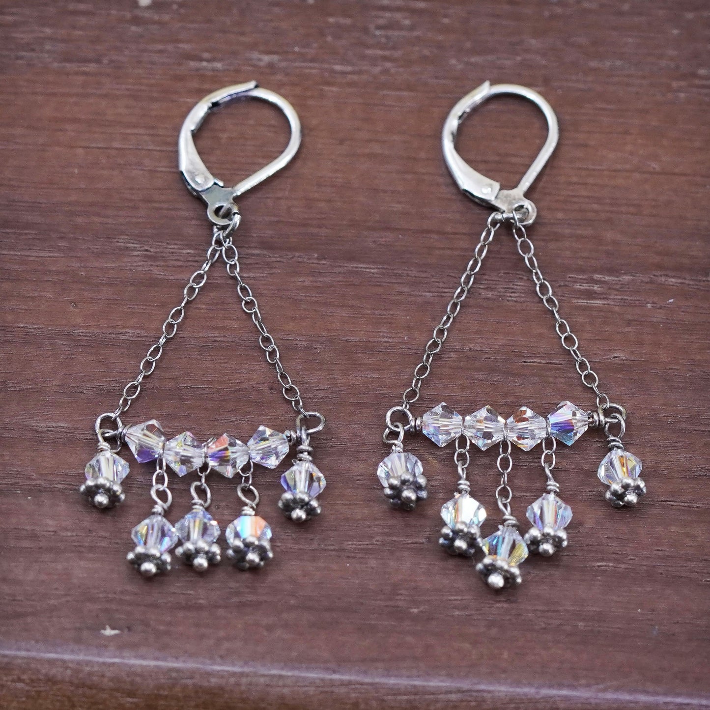 vintage Sterling 925 silver handmade earrings with crystal
