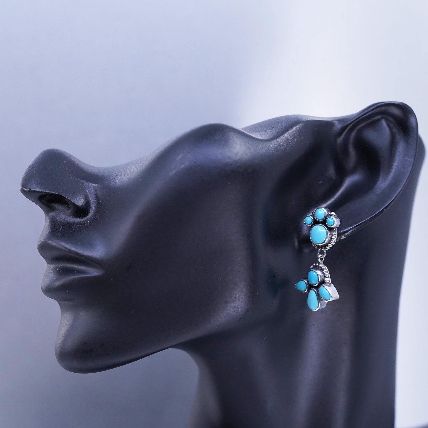 Vintage southwestern Sterling 925 silver handmade earrings with turquoise beads