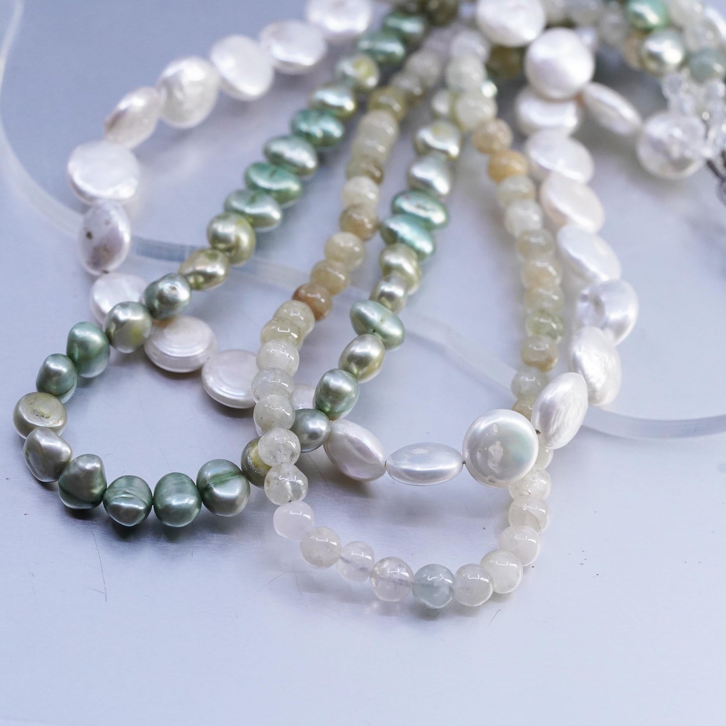 16", vintage multi strands coin pearl necklace with Sterling 925 silver clasp