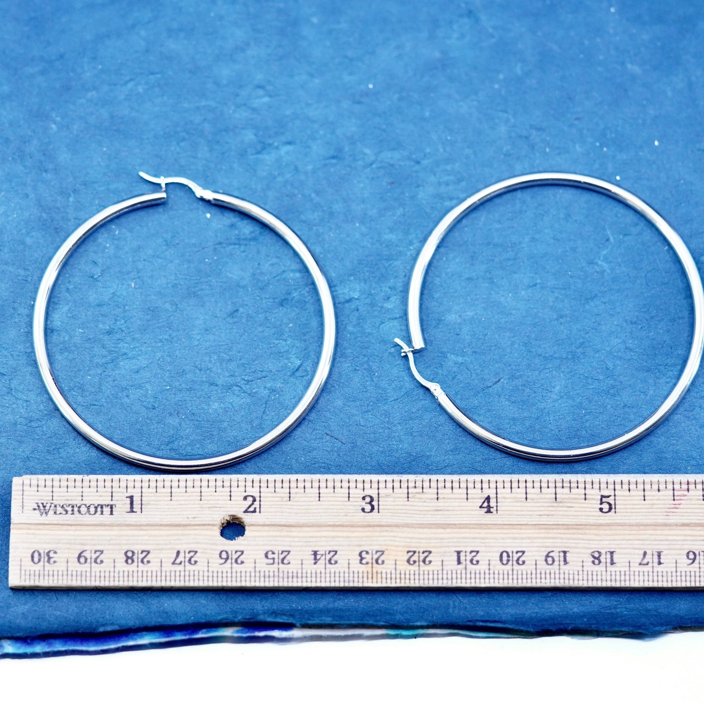 2.5”, vintage Italy Sterling 925 silver handmade huge round hoop earrings