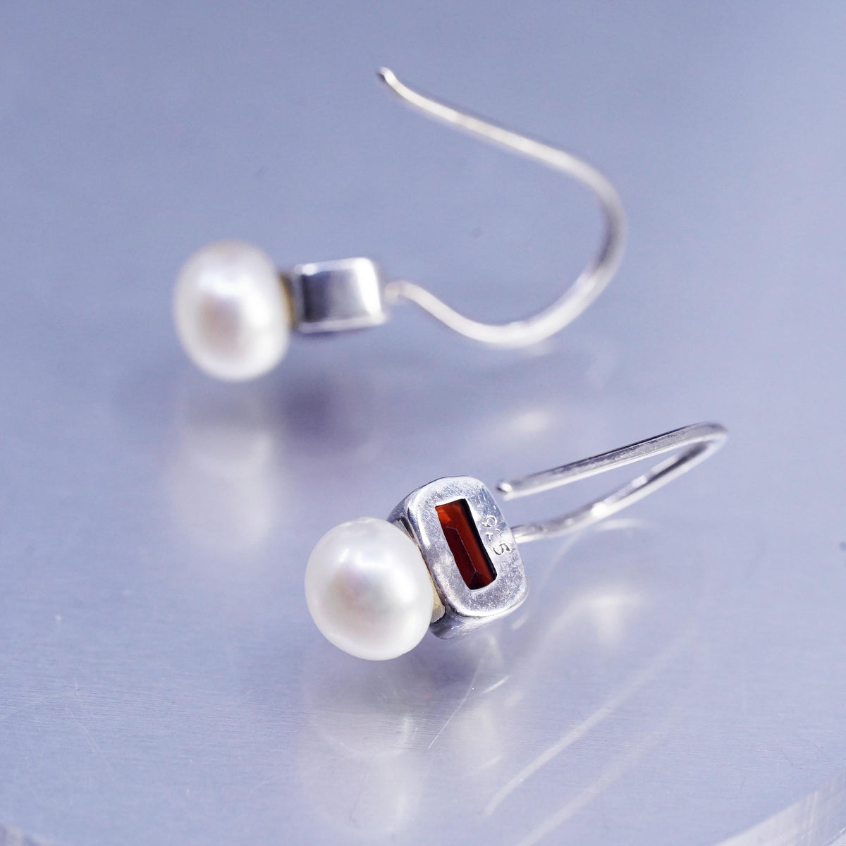 Vintage Sterling 925 silver handmade earrings with pearl garnet beads