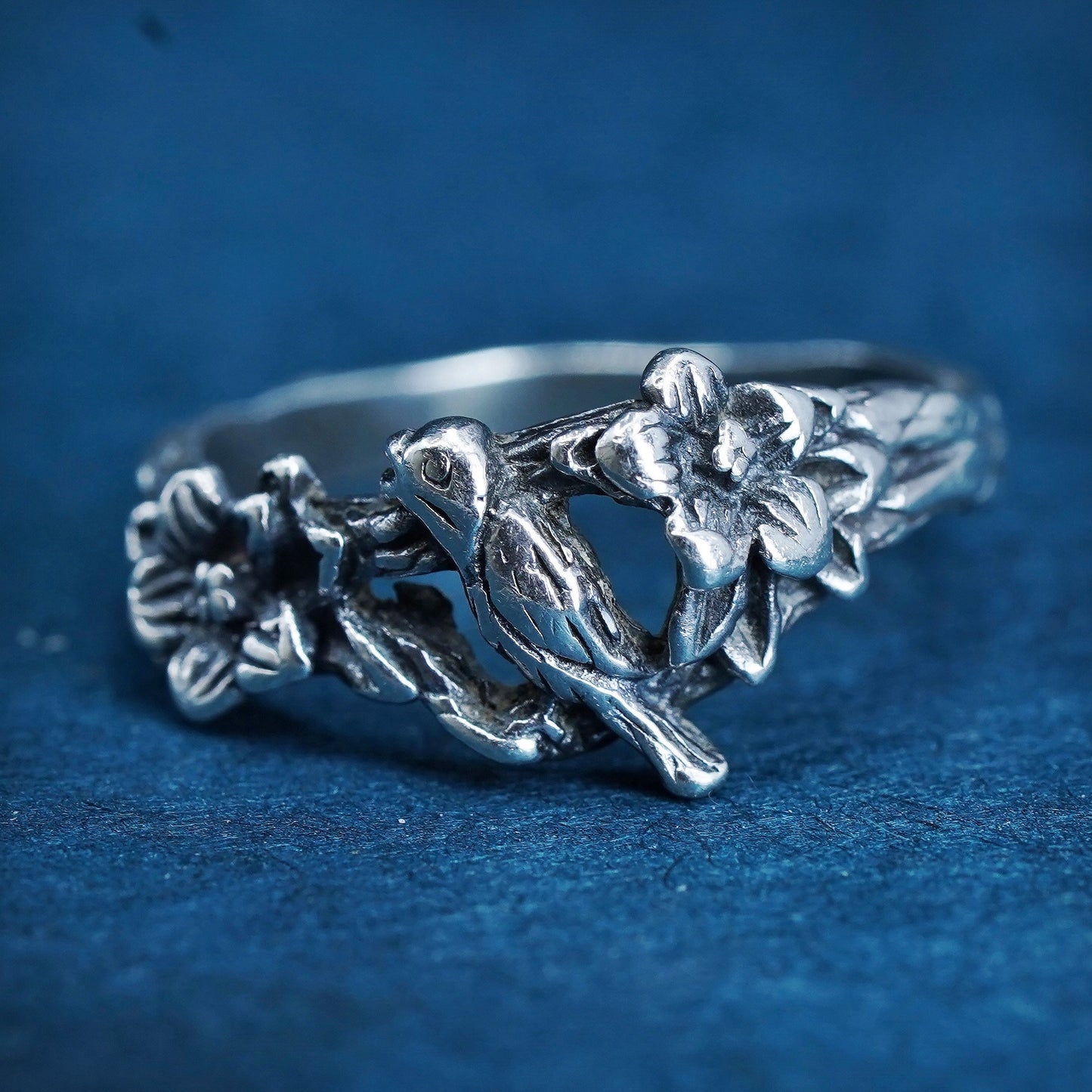 Size 6, VTG southwestern sterling silver handmade ring, 925 bird flower band