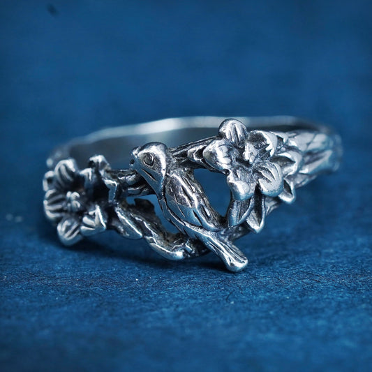 Size 6, VTG southwestern sterling silver handmade ring, 925 bird flower band