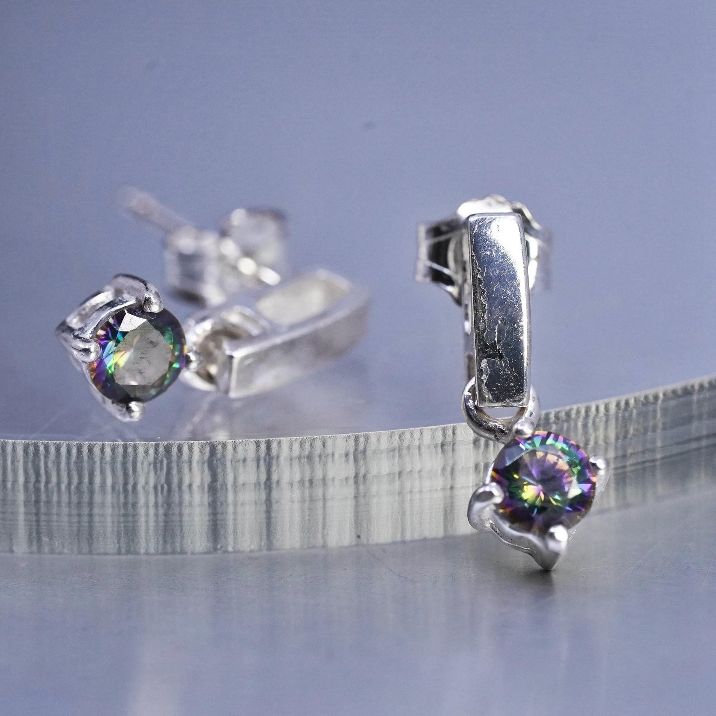 Vintage Sterling 925 Silver Earrings with Rainbow Topaz dangles