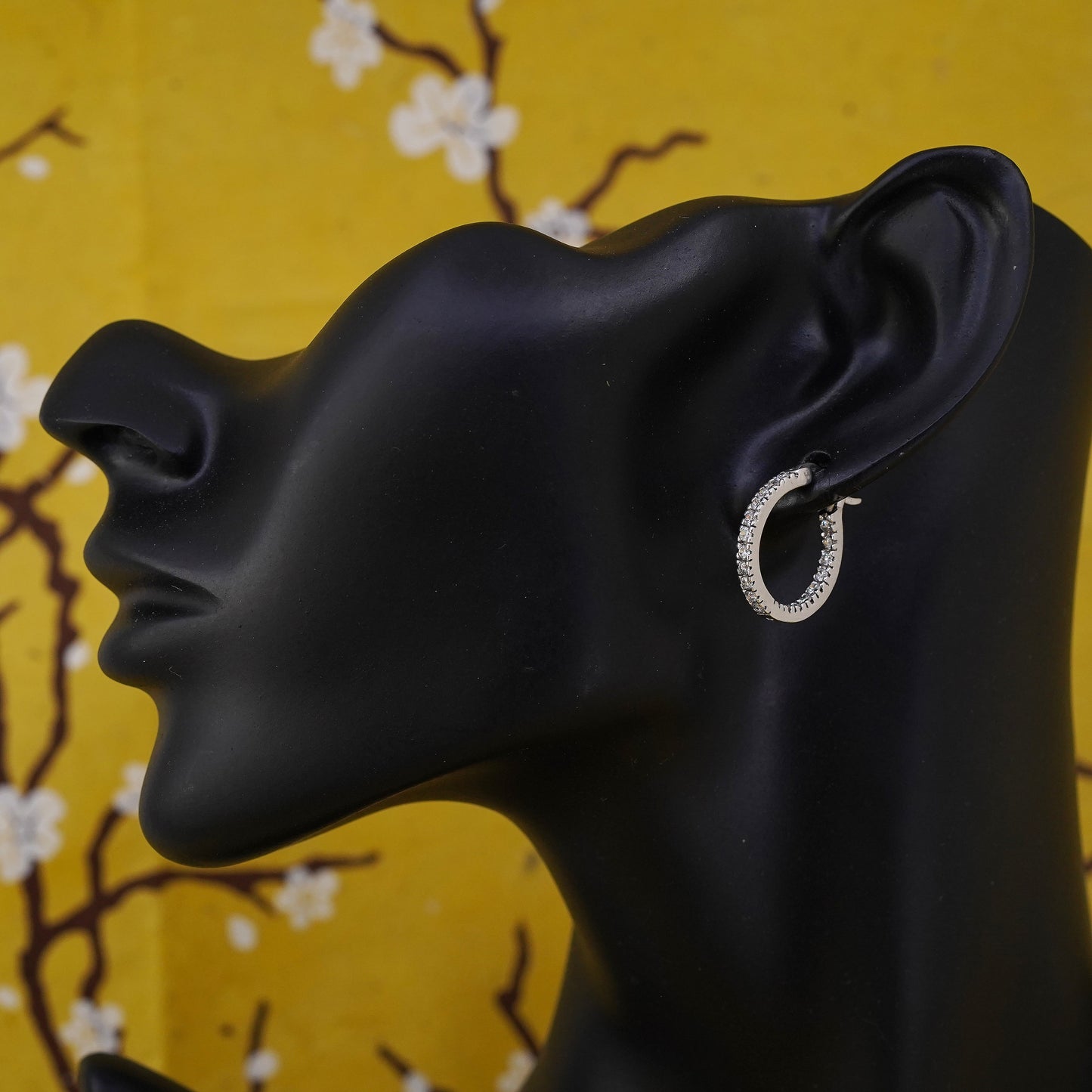 0.75", vintage Sterling silver huggie earrings, 925 hoops with cluster cz