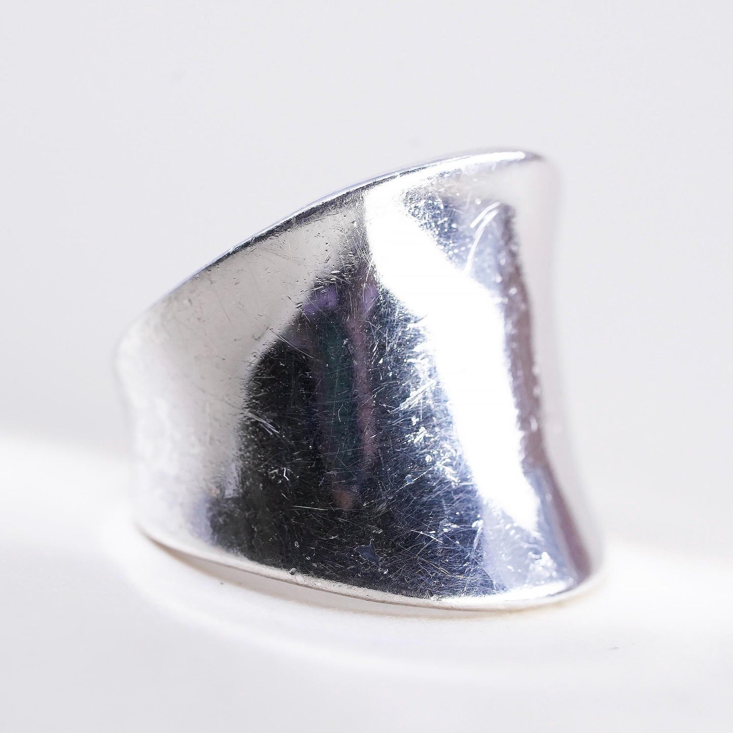 Size 7.5, VTG sterling silver handmade ribbed ring, High polish 925 wide band
