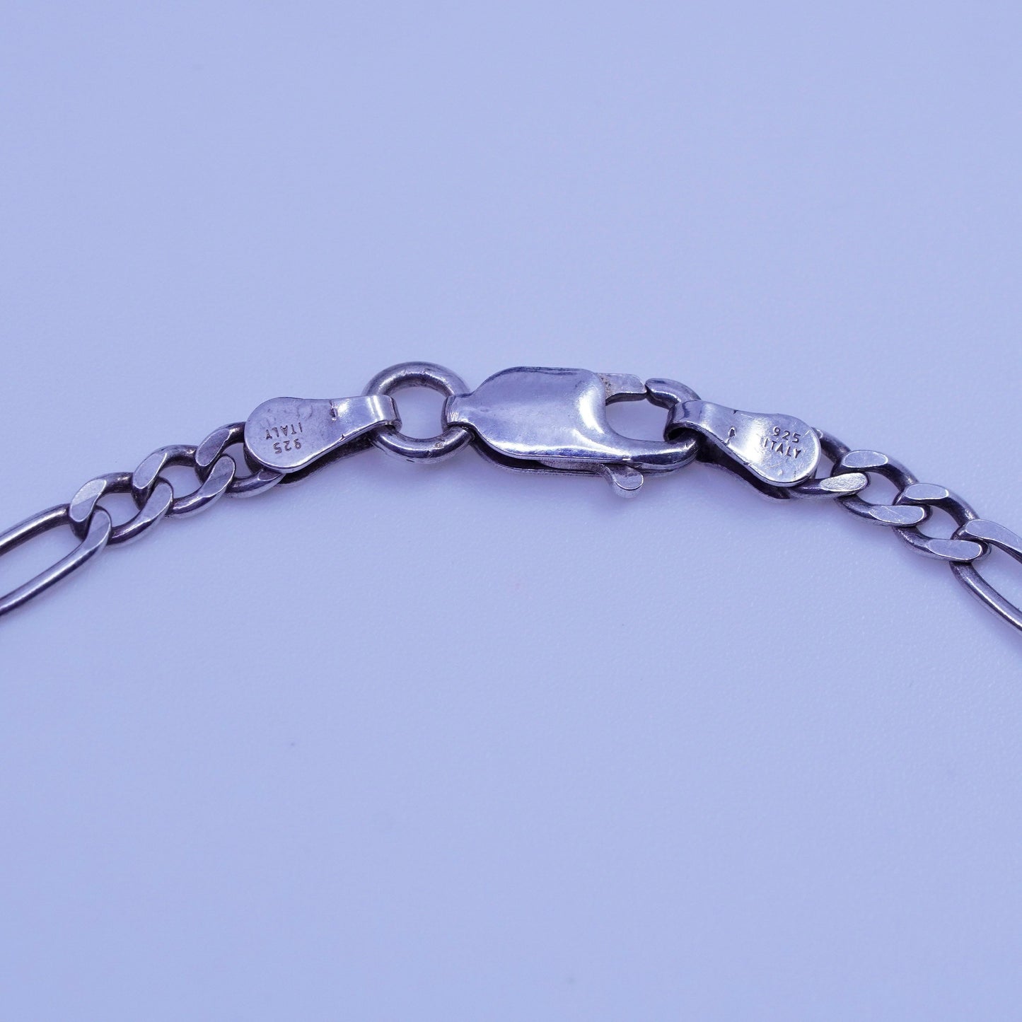 9.25”, 3mm, Vintage Italy Sterling 925 silver handmade bracelet, figaro chain