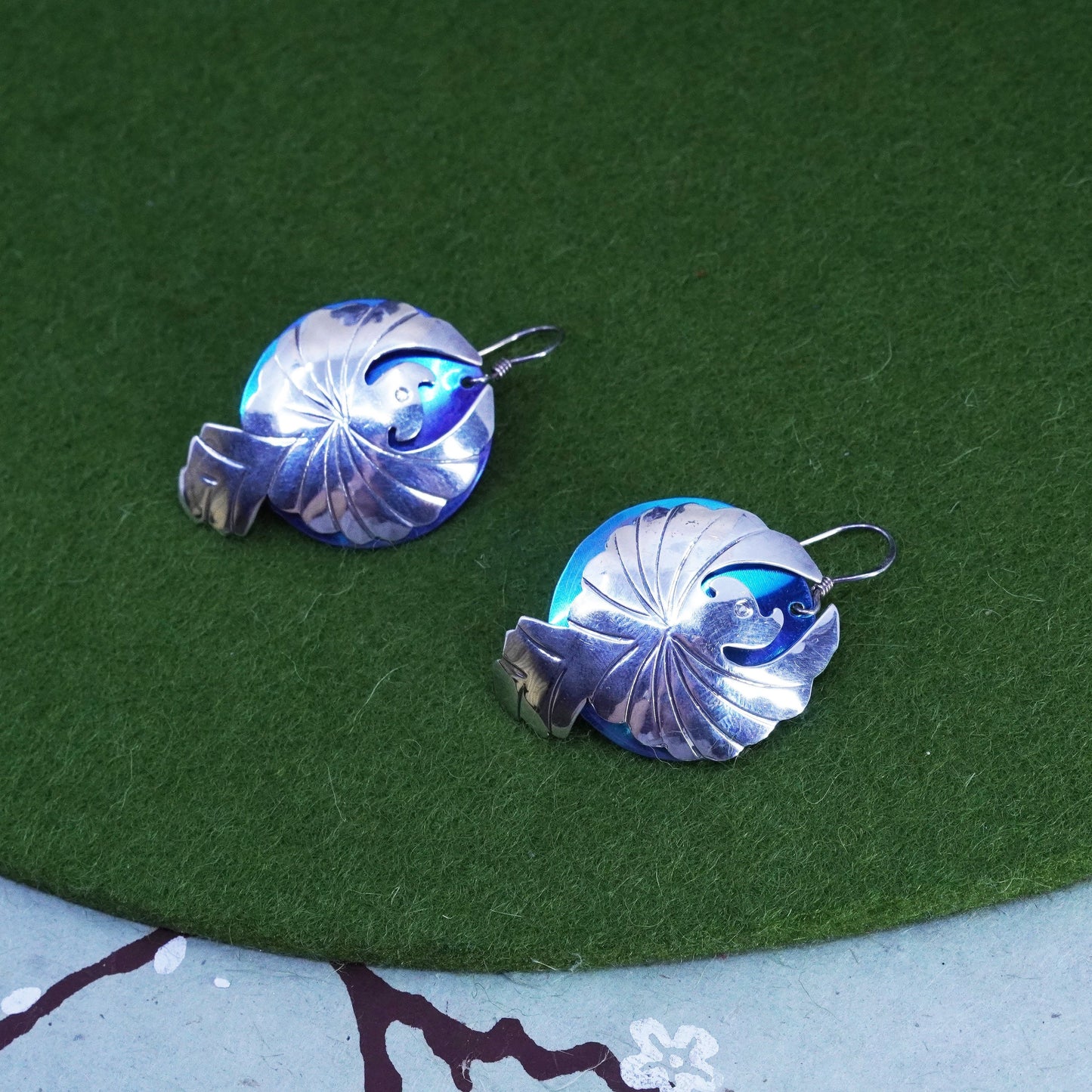 southwestern sterling silver handmade earrings, 925 thunderbird studs drops