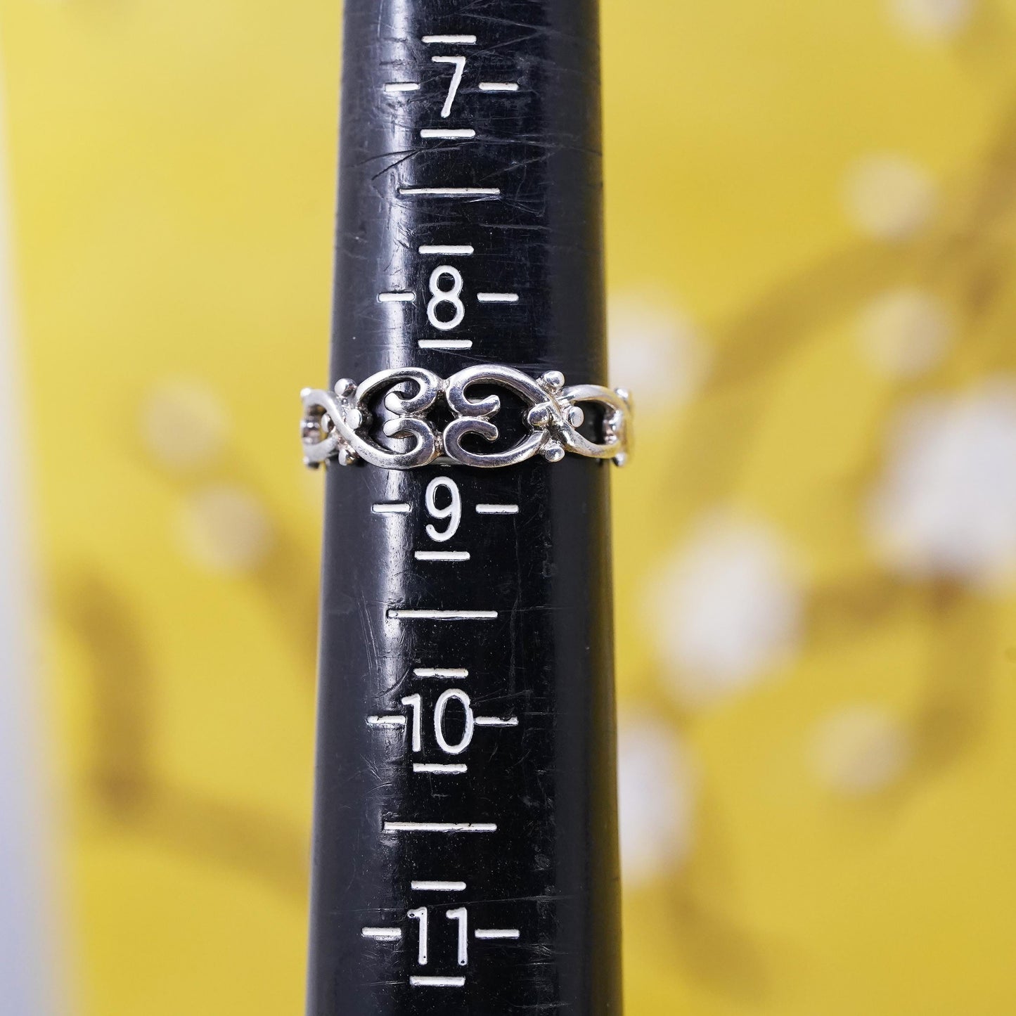Size 8.5, Vintage sterling silver handmade ring, filigree heart 925 band