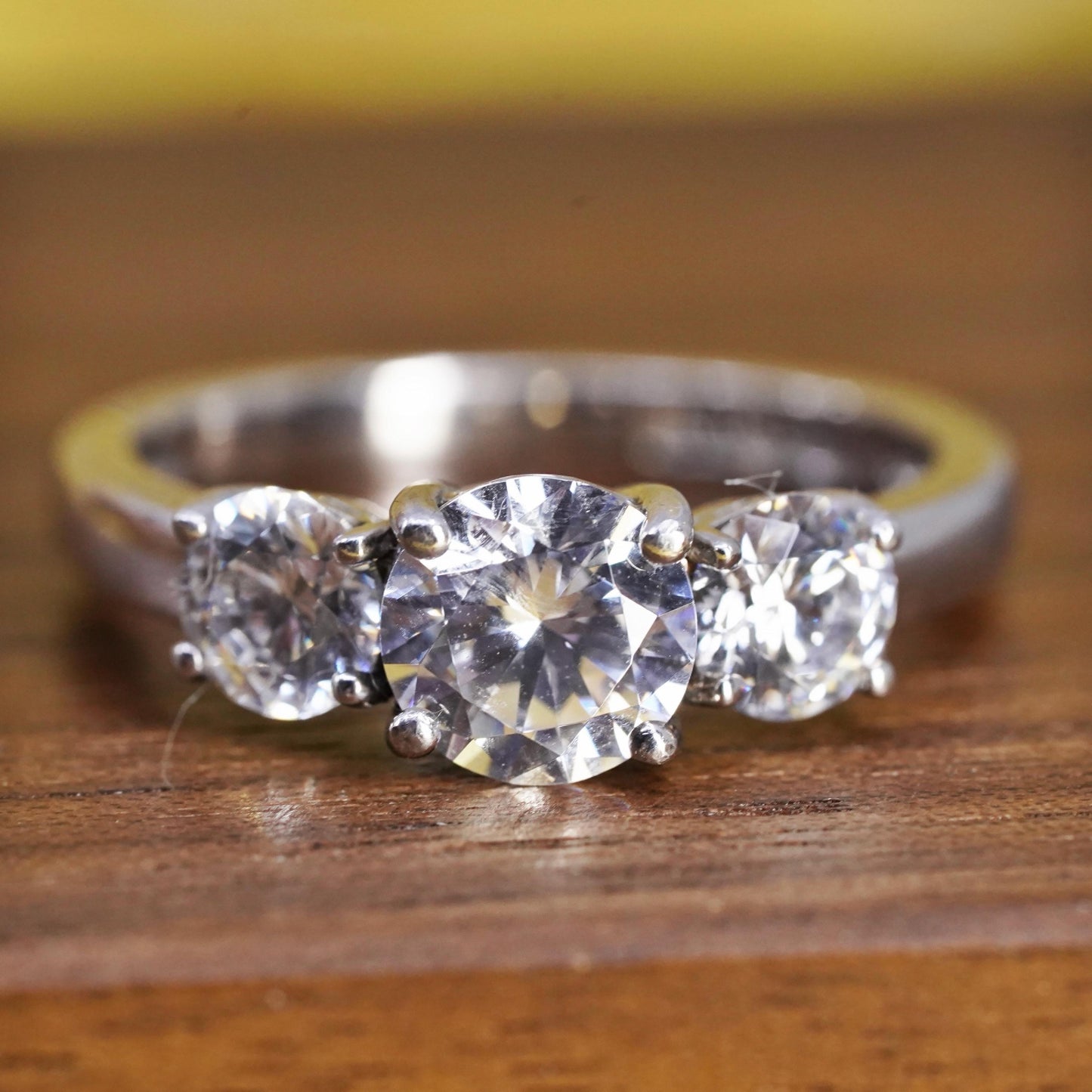 Size 10, vintage Sterling 925 silver anniversary ring with clear cz