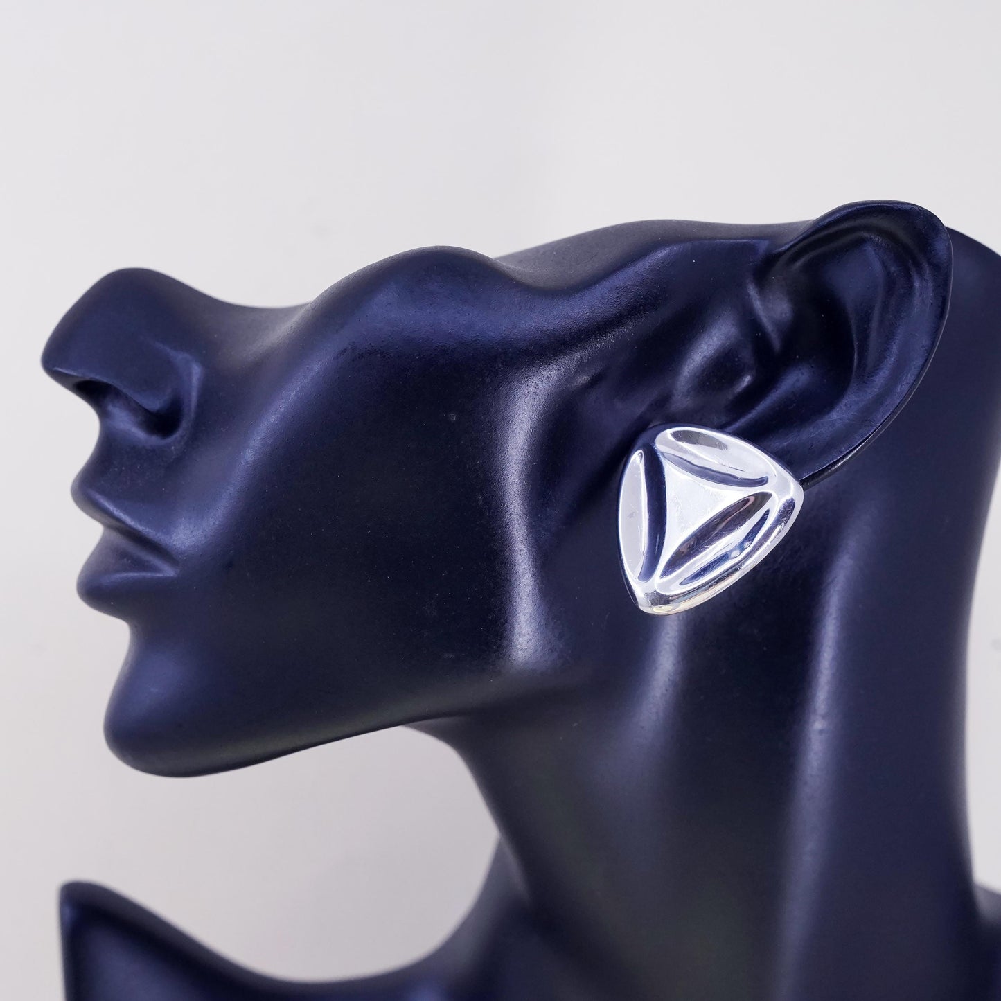 Vintage Sterling silver handmade earrings, 925 triangular studs, minimalist