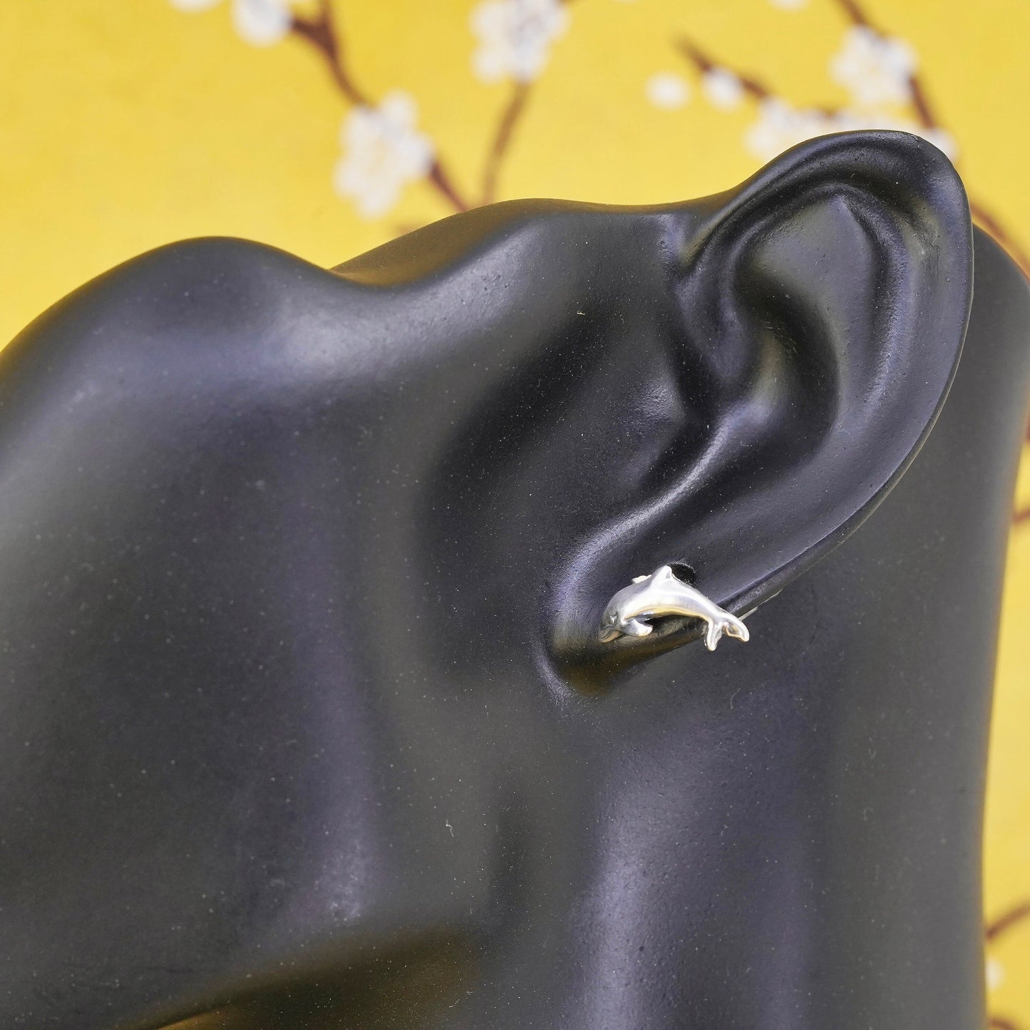 Vintage Sterling silver handmade earrings, 925 dolphin studs